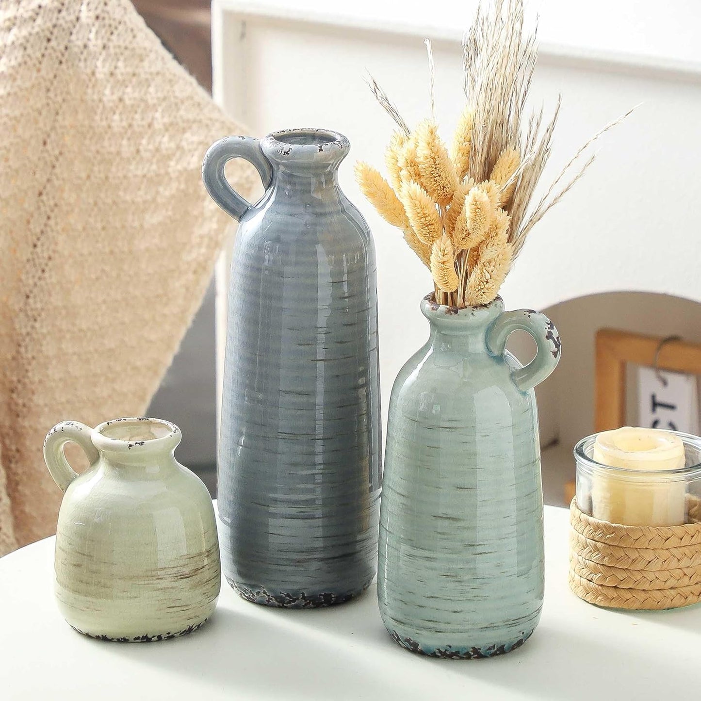 Ceramic Vase / 010 Vase Set with Handle - Multicolor / Set of 3