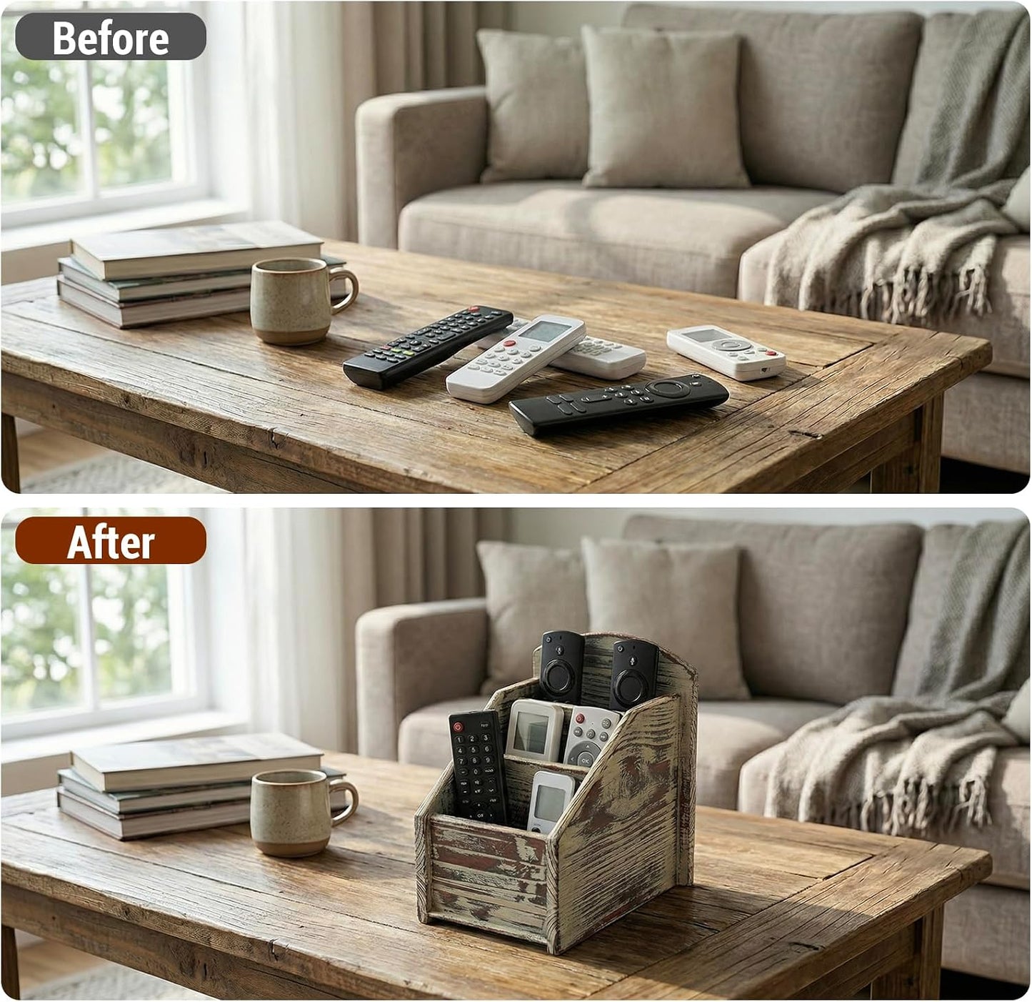 Rustic Remote Control Holder / Torched Wood