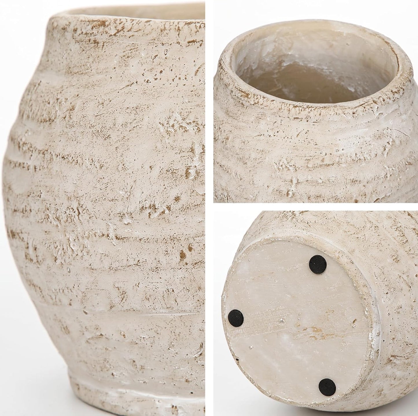 Rustic Vintage Ceramic Pottery Vase / 5.1'' Cream White