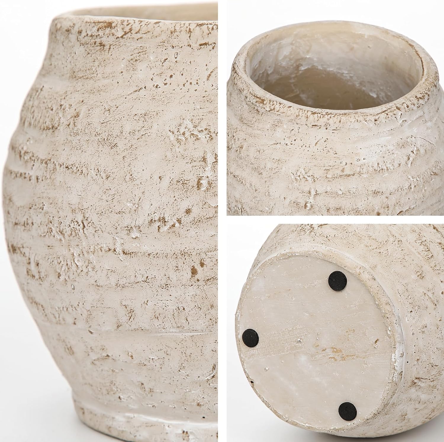Rustic Vintage Ceramic Pottery Vase / 5.1'' Cream White