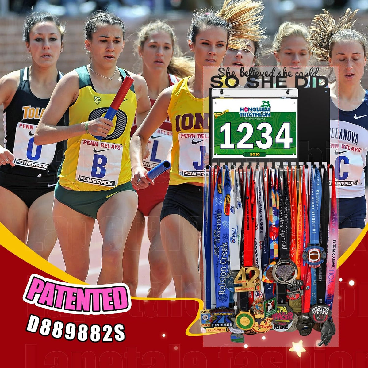 She Believed She Could SO SHE DID Race Medal Holder Wall Hanger,Marathon Medal Display and Runner Medal Hanger