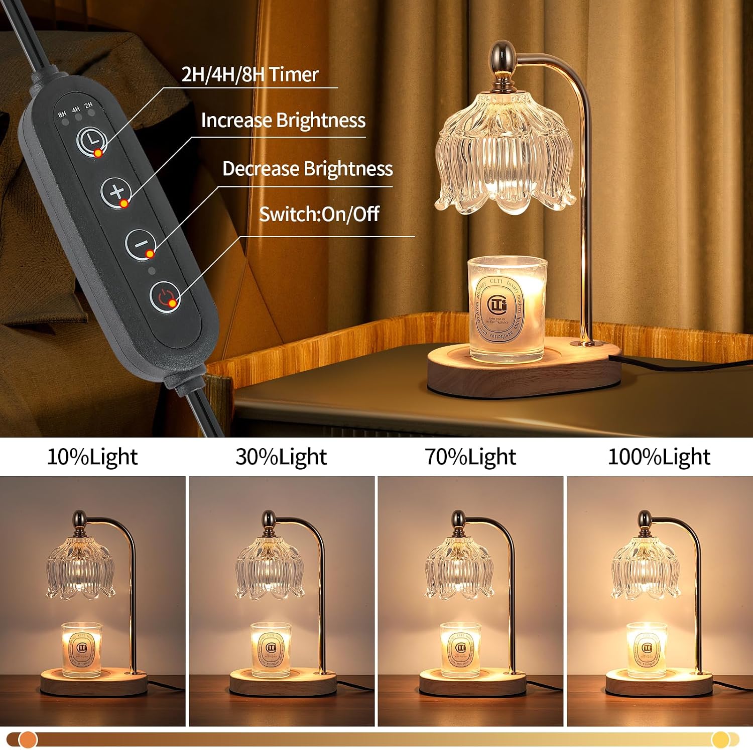 Candle Warmer Lamp with Timer and Dimmer,Electric Gold Light Gifts for Women Melt Wax Warmer Lamp with 2 Bulbs for