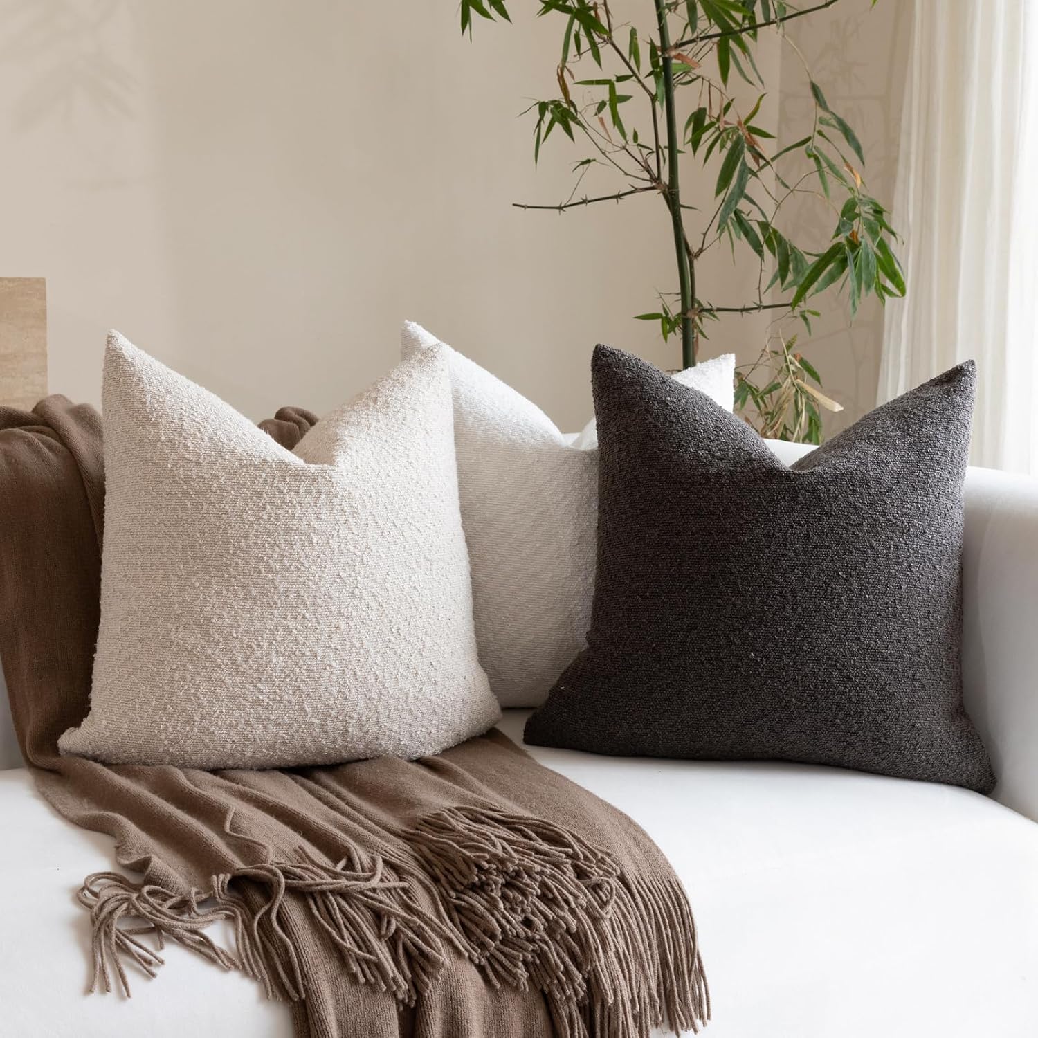 Boucle Throw Pillow Covers / Beige / 18 x 18 / Set of 2
