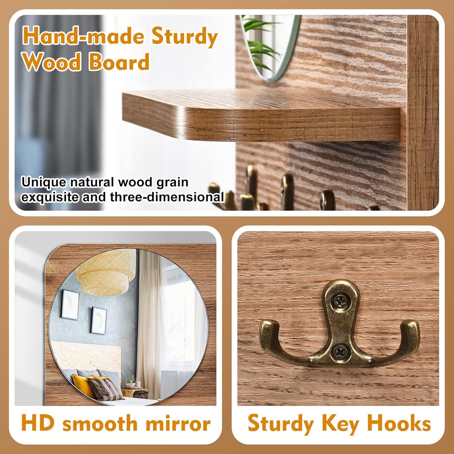 Wooden Key Rack / Original Wood Color / 16 x 12