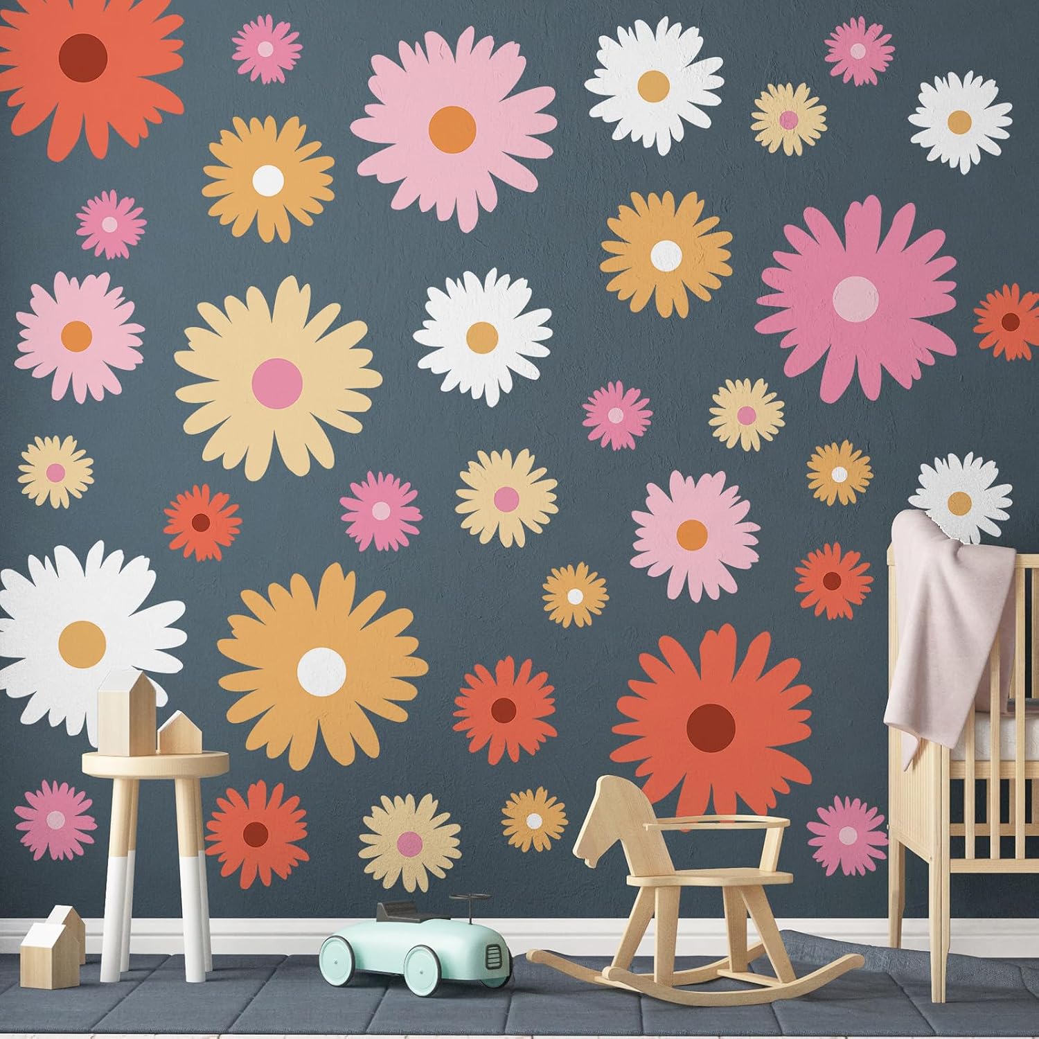 12 Sheet Daisy Wall Sticker Decal Removable Daisy Bedroom Room / Artsy Style / Bright Color / Pink