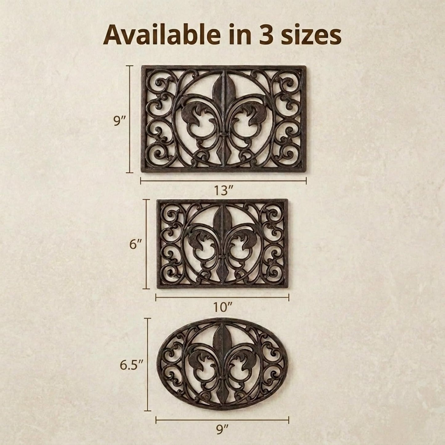 Lulu Decor, Cast Iron 13" x 9" Rectangle Fleur de lis Trivet Set of 2 pcs, for Hot Dishes or Pots - Durable Kitchen Mat