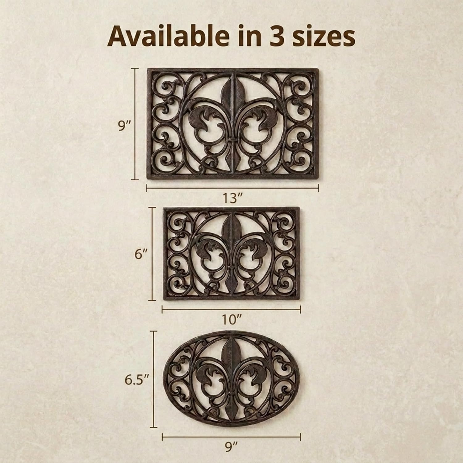Lulu Decor, Cast Iron 13" x 9" Rectangle Fleur de lis Trivet Set of 2 pcs, for Hot Dishes or Pots - Durable Kitchen Mat