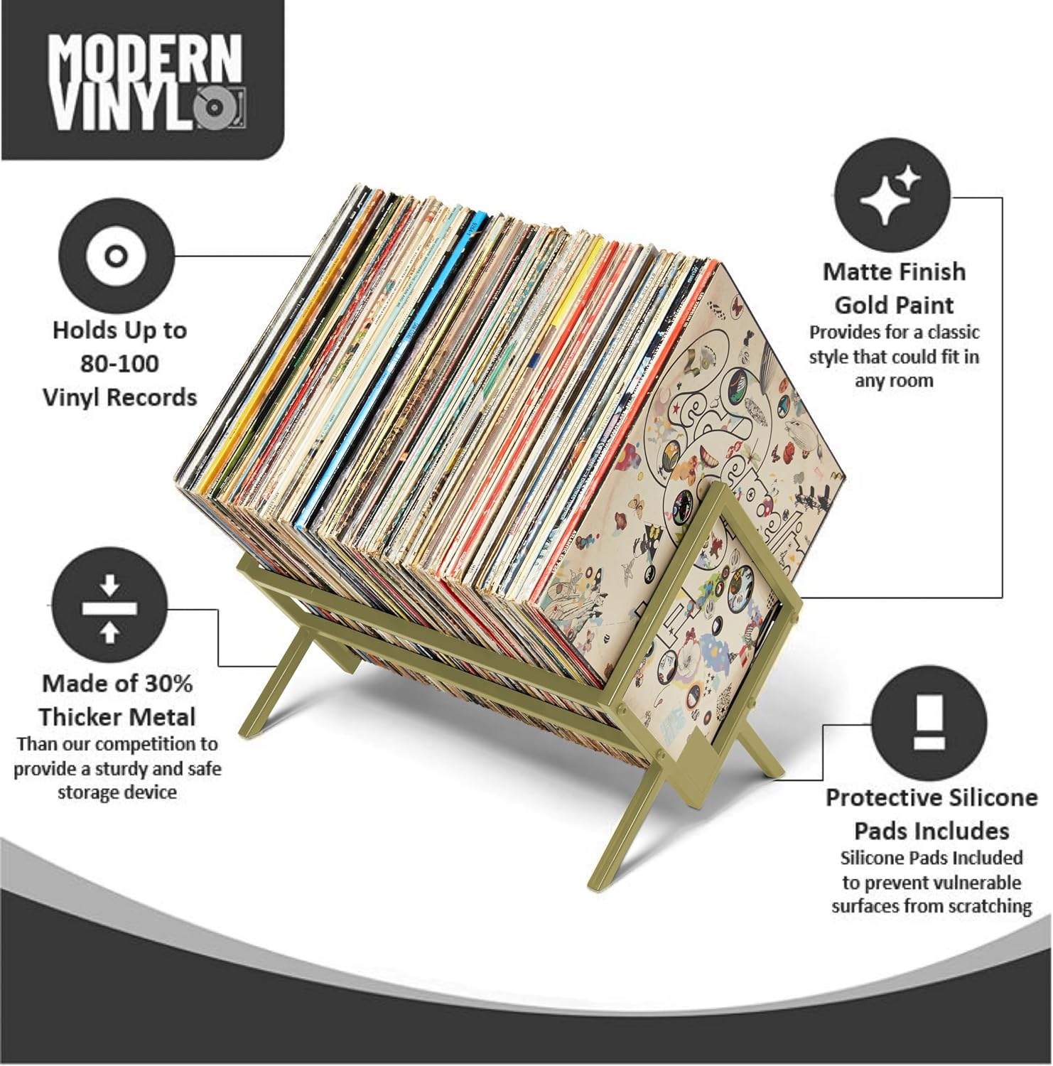 MODERN VINYL Record Storage Holder - Vinyl Record Holder Stand 80-100 LP - Vinyl Record Storage RacK - Quick Assebmly