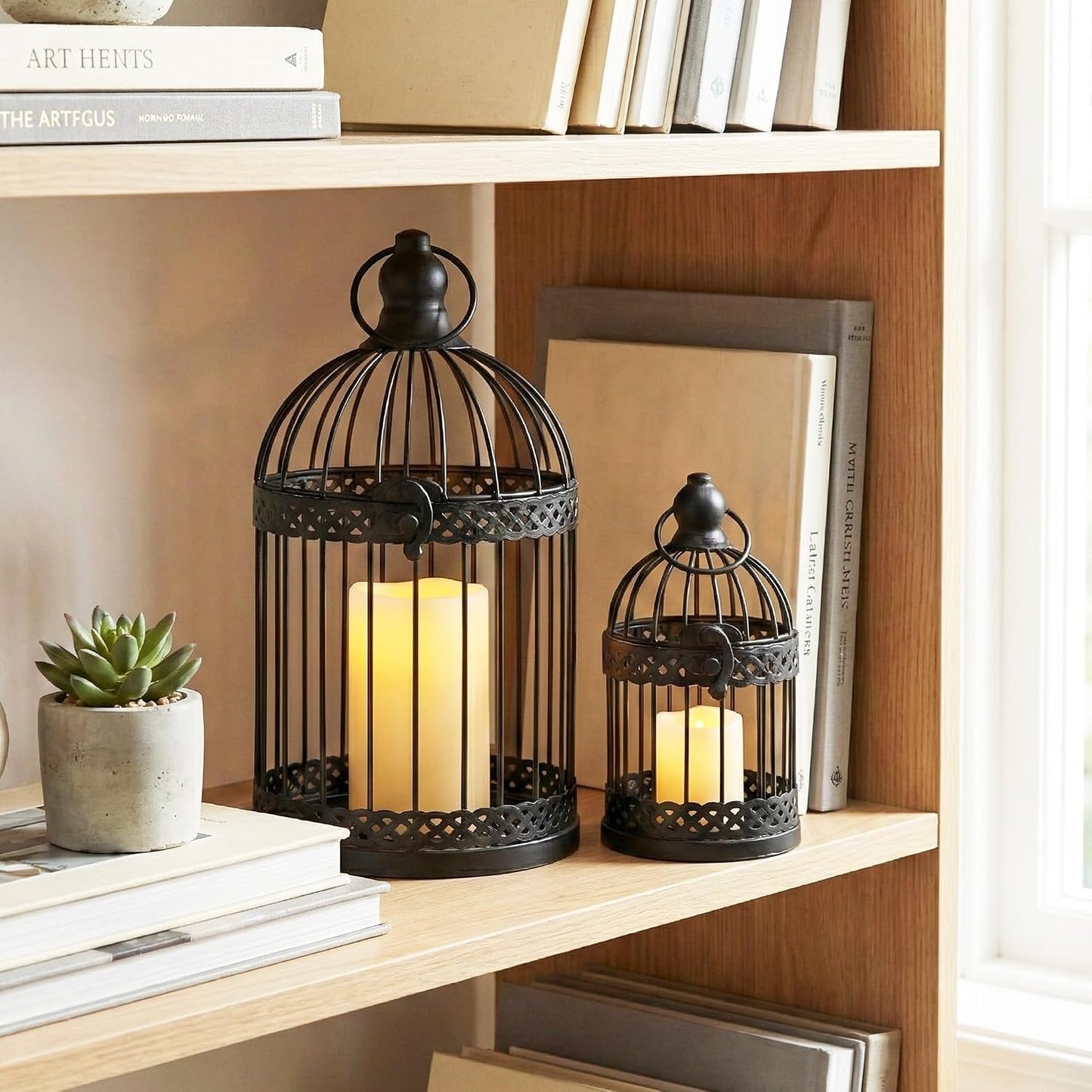Vela Lanterns Bird Cage Decor Candle Holder Lantern Decorative Table Centerpiece Halloween Decorations, Black, Set of 4