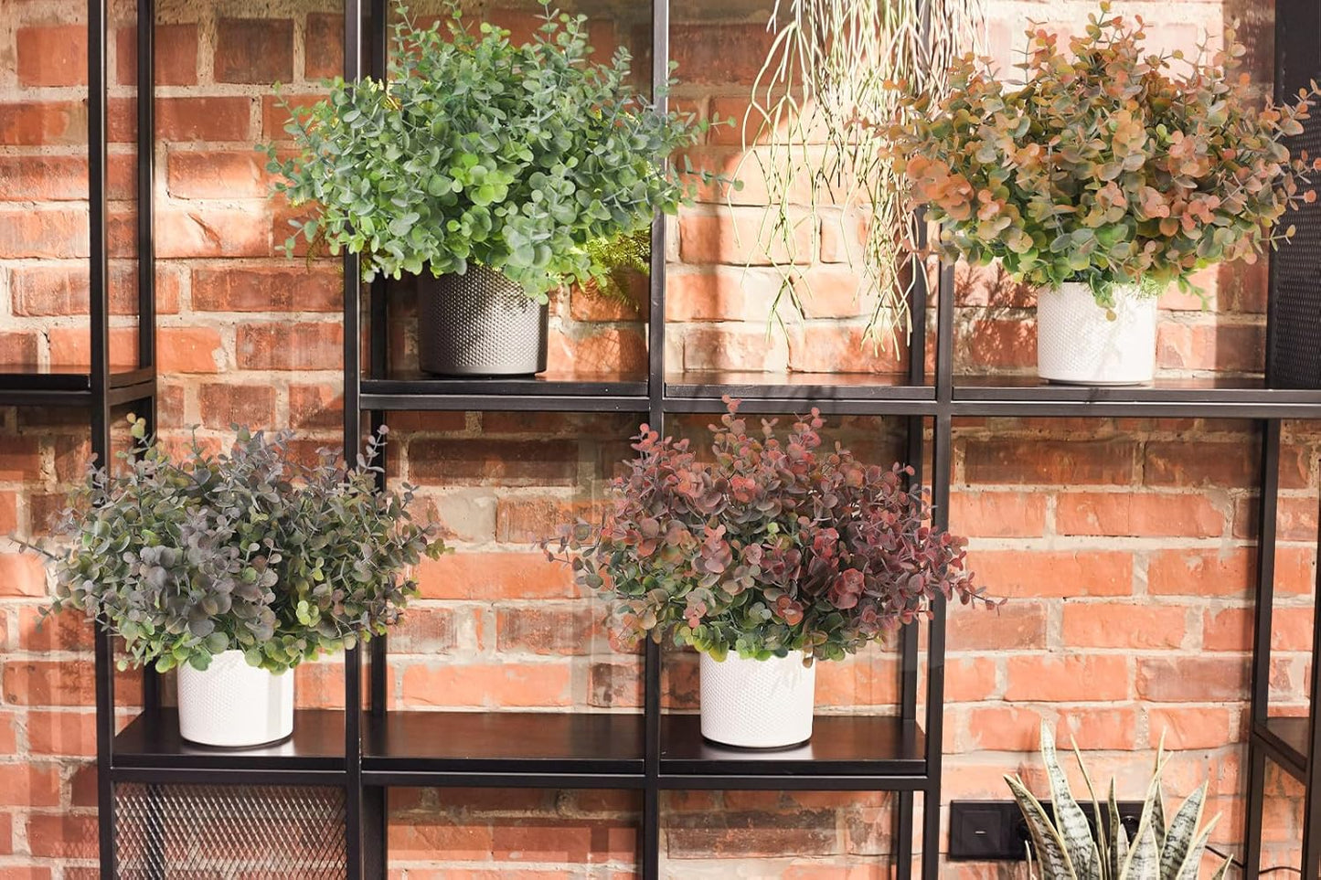 8 Bundles Artificial Greenery Plants Stems Outdoor Fake Eucalyptus Plant / Dusty Green / Set of 8