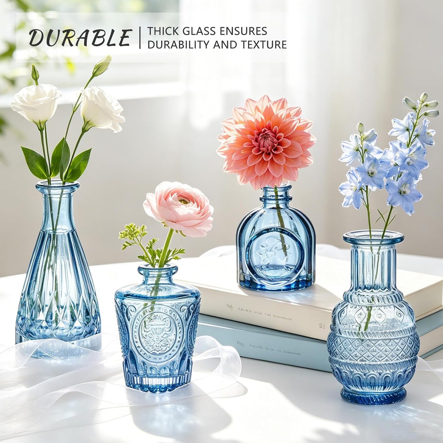 Glass Bud Vase Set / Blue / Set of 6