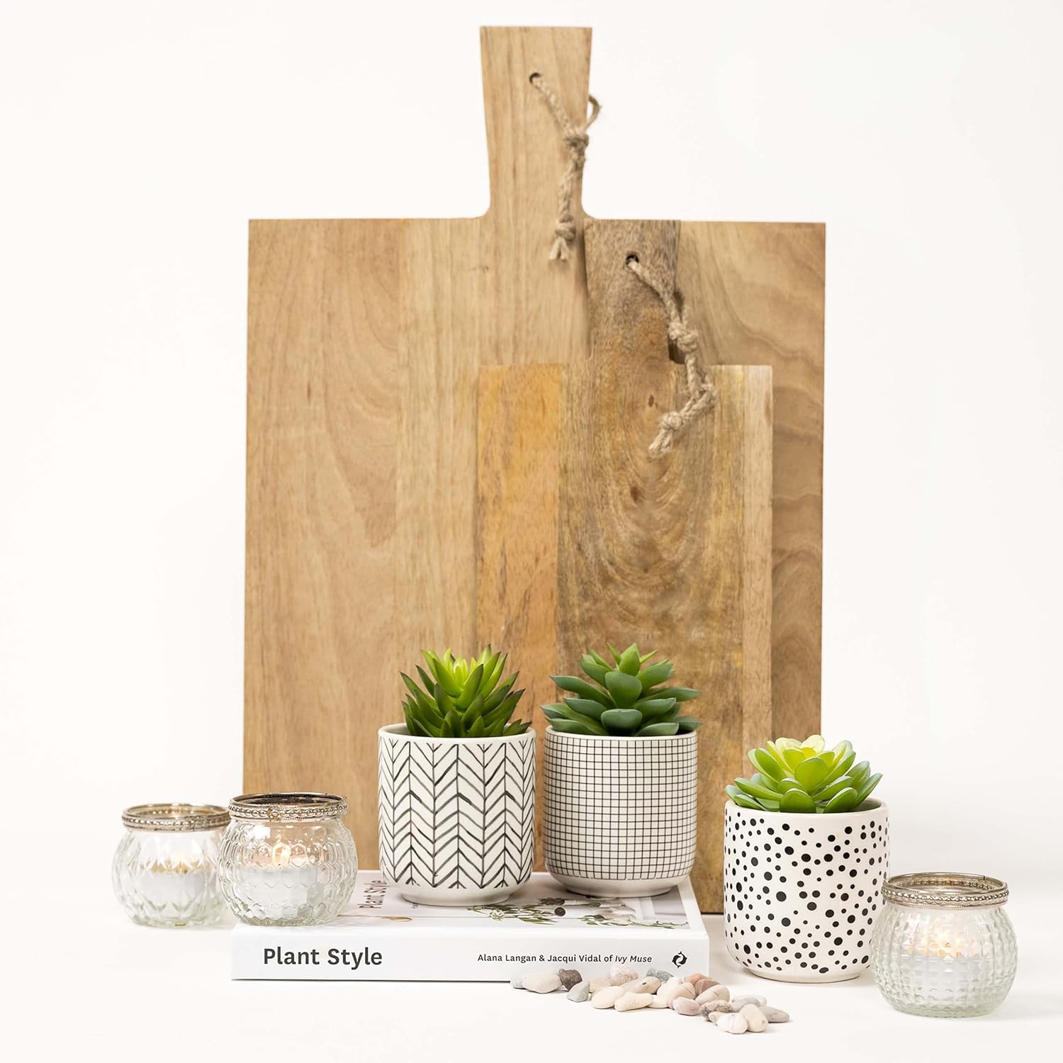 Faux Plants / Artificial Succulents in pots / Black / Set of 3