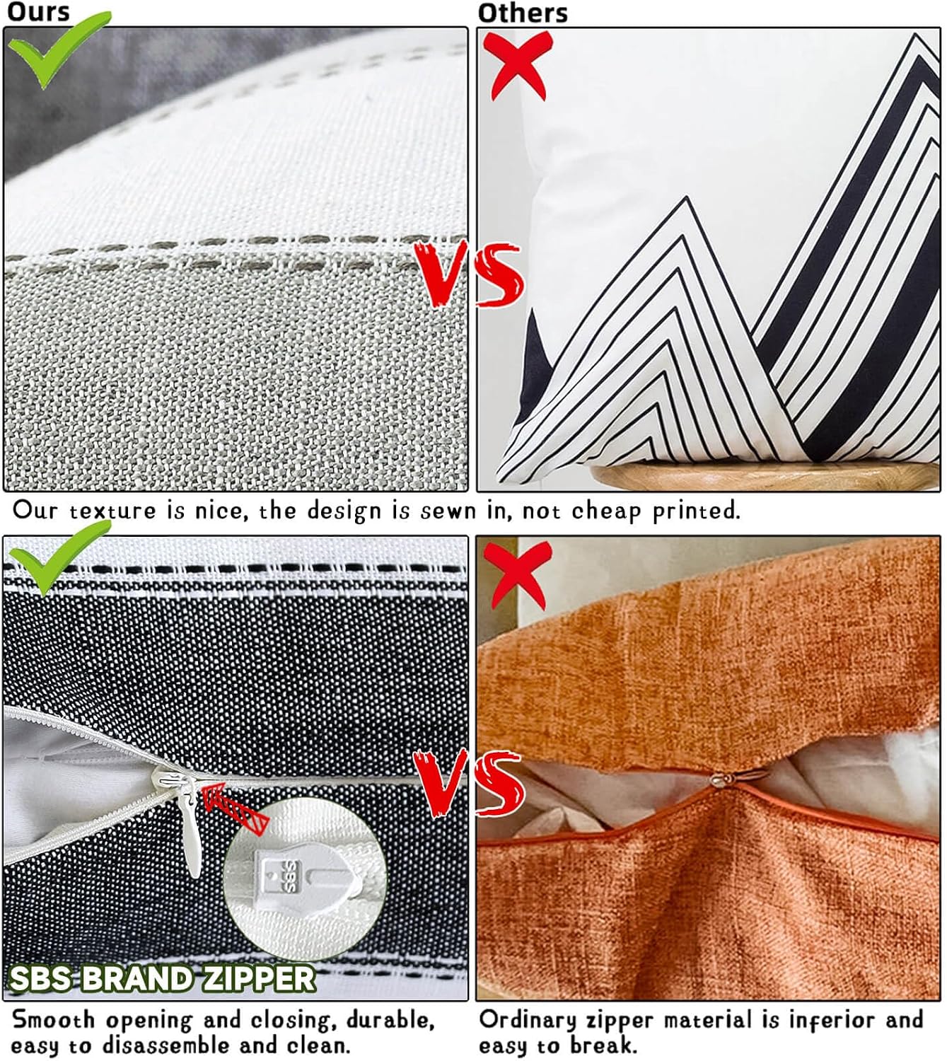 Farmhouse Stripe Check Throw Pillow Covers Set Case Cotton Linen / 18 x 18 / Black / Set of 2