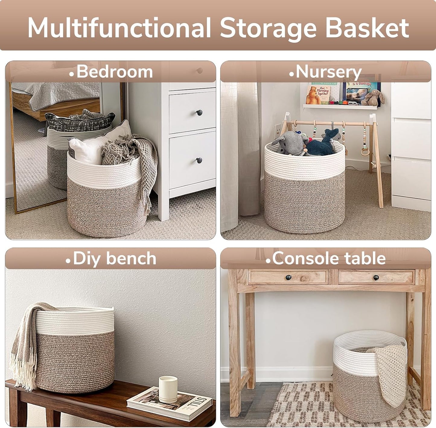 Blanket Basket / Cotton Rope Baskets for Blankets & Toys / Mele / 15.8 x 15.8 x 13.8