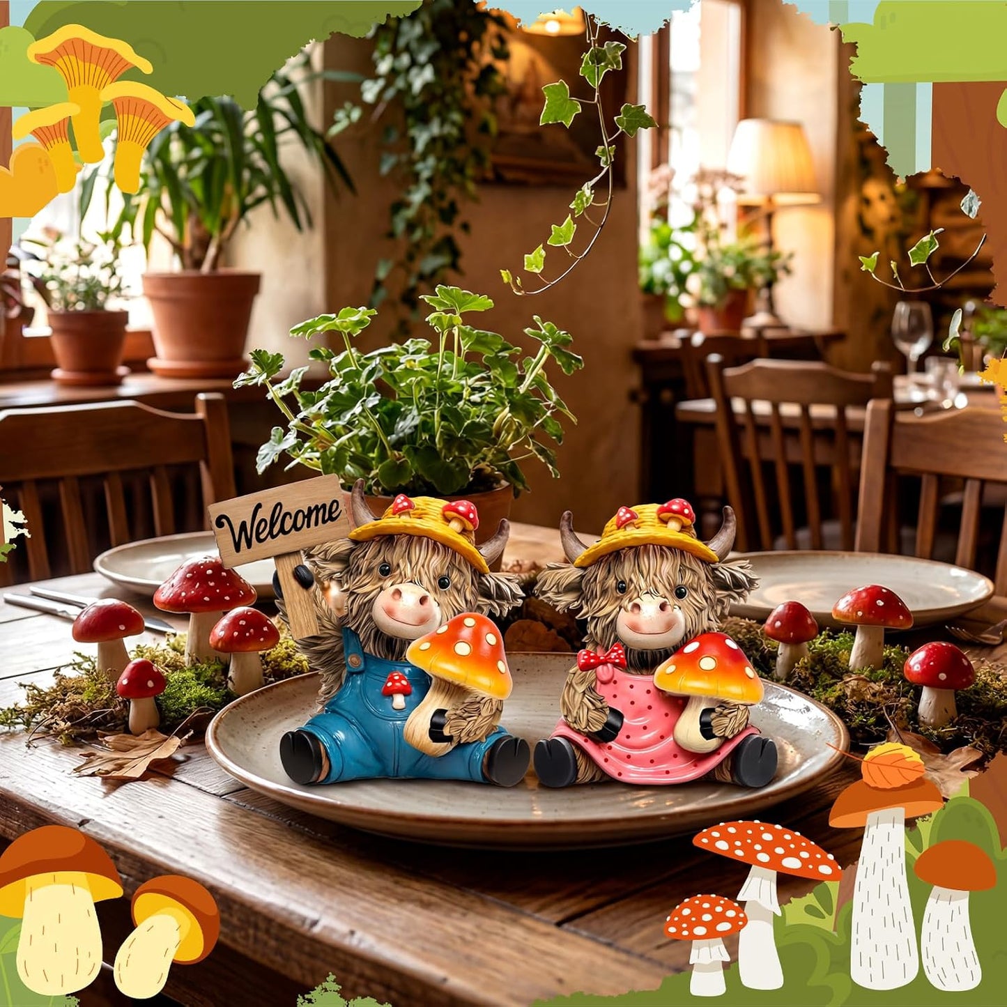 Welcome Resin Statue for Spring / Mushroom / Set of 2