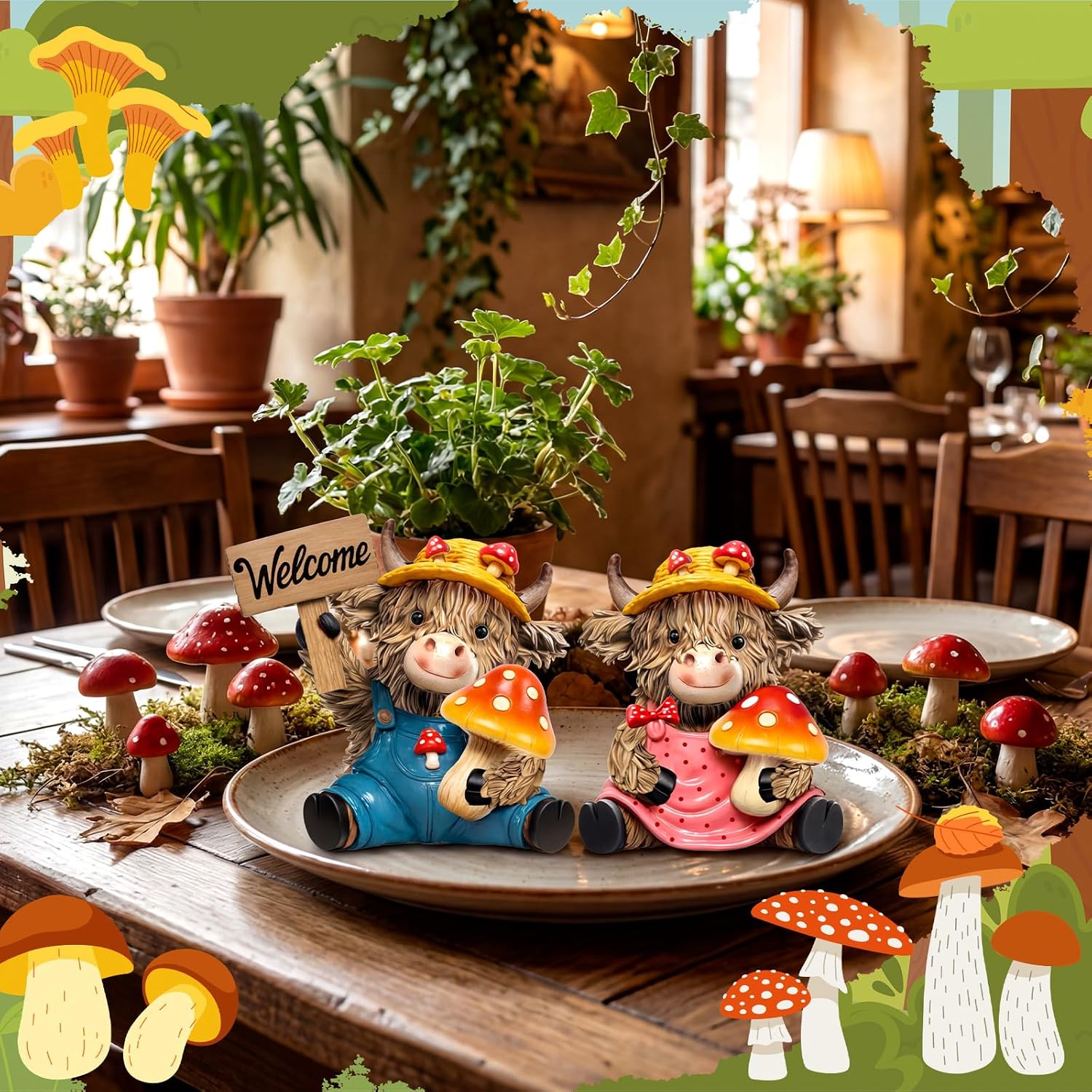 Welcome Resin Statue for Spring / Mushroom / Set of 2