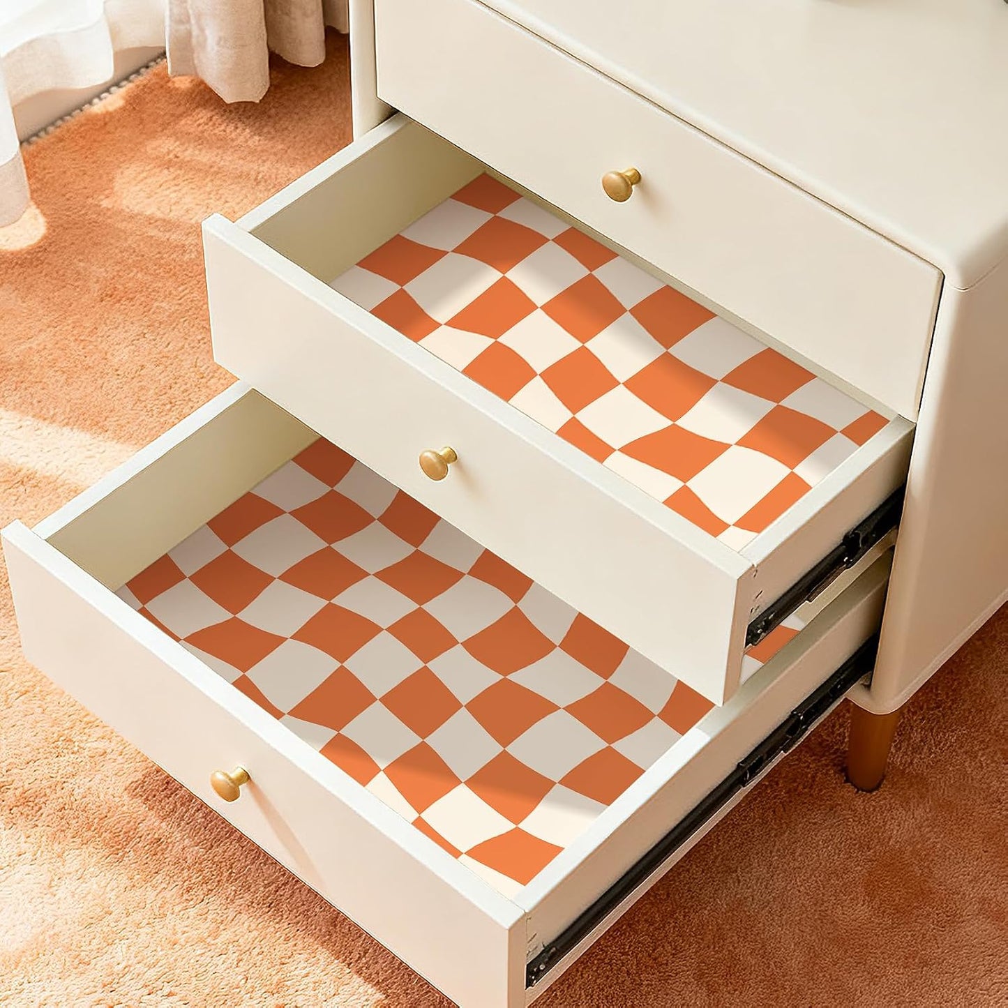 Wallpaper Peel and Stick Burnt Beige Pink Checkered Contact / 17.5 x 80 / Retro Checkered / Orange