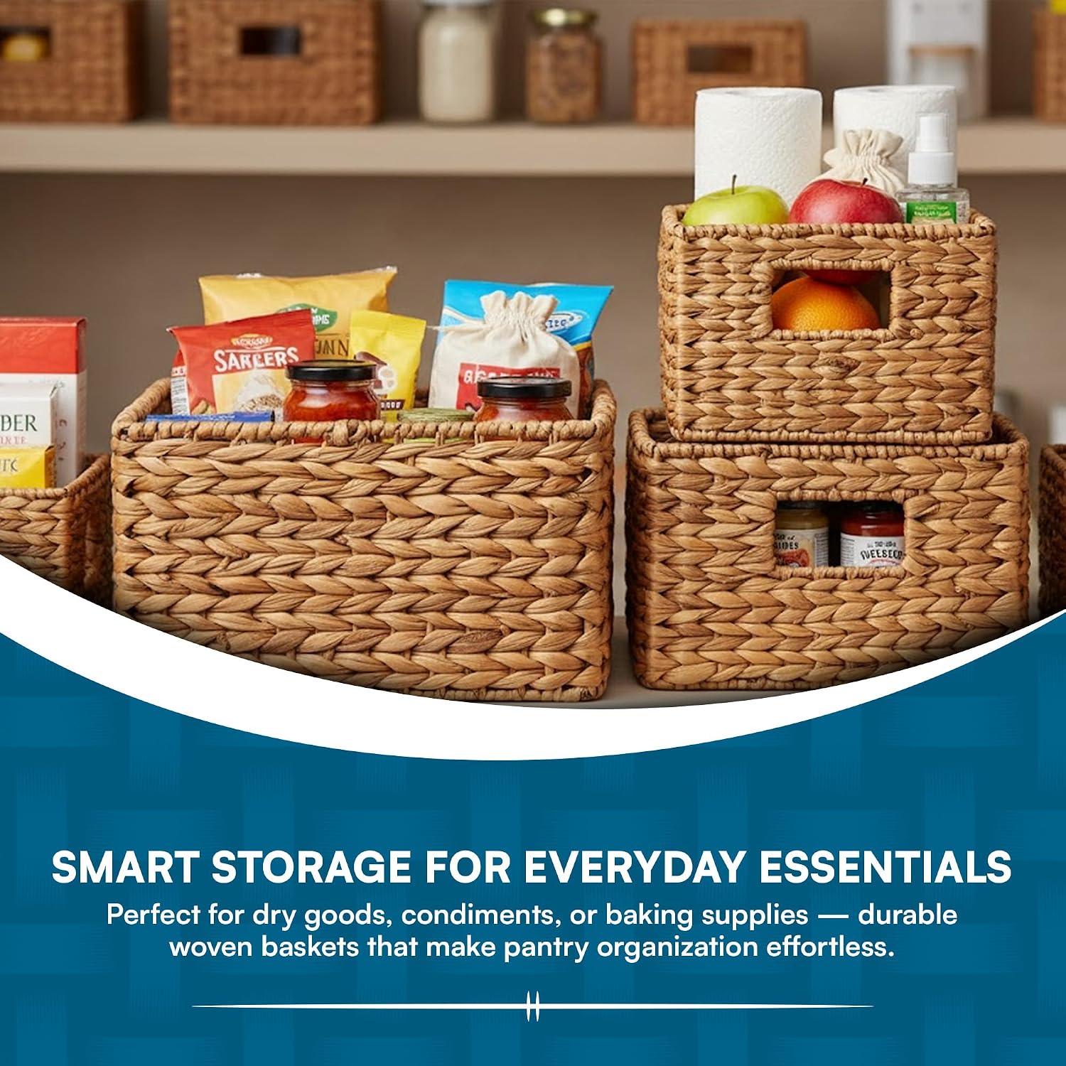 Banana Leaf Storage Baskets -Water Hyacinth Woven Basket / 9" L x 9" W x 6" H / Nested Basket Kit
