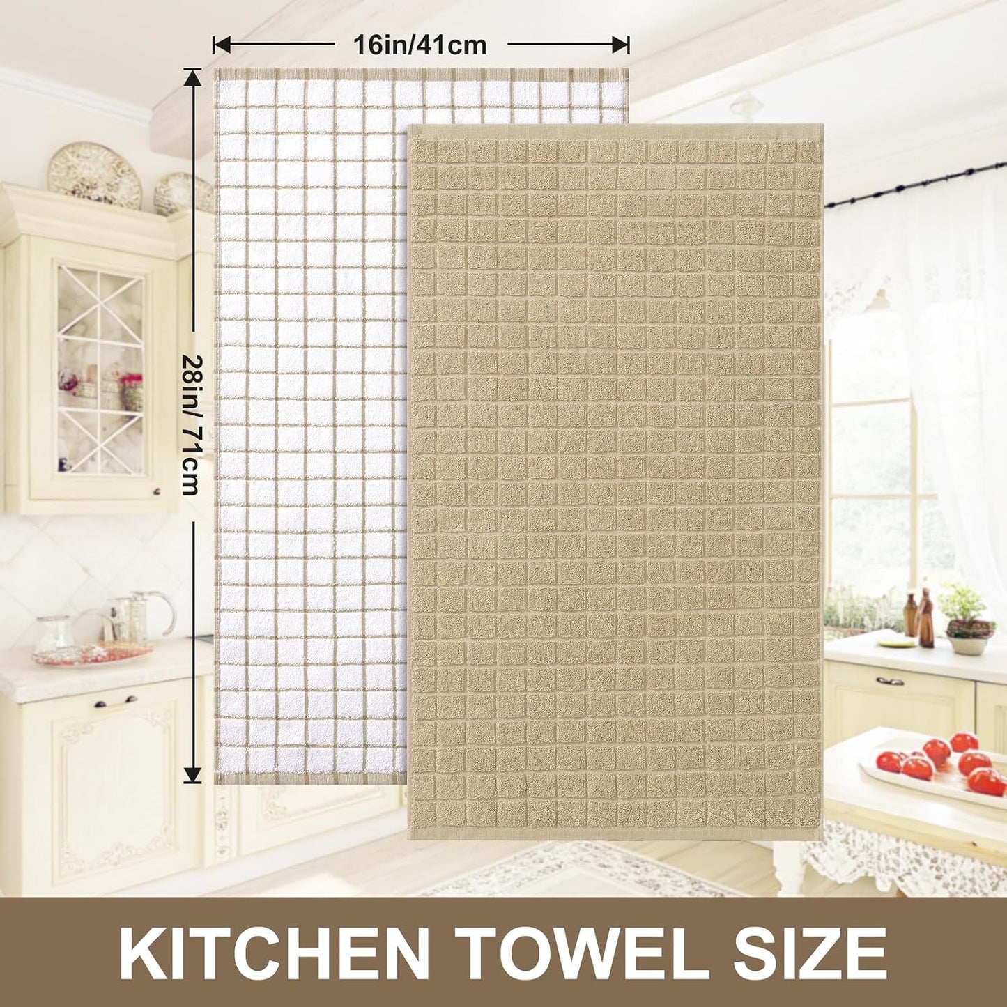 Homaxy Large Premium Cotton Kitchen Towels 16"x 28", 6 Pack, Tan | Natural Ring Spun 390 GSM Dish Towels, Super