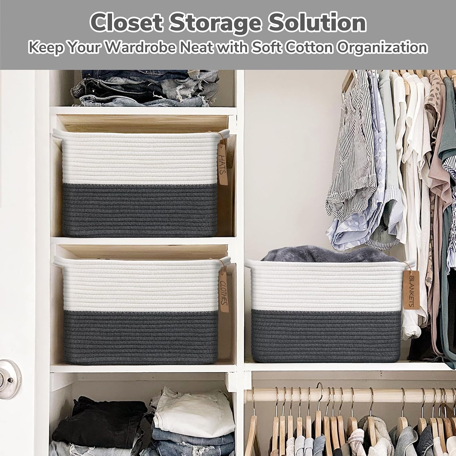 Woven Storage Basket / Dark Gray / 13"L x 10"W x 9"H