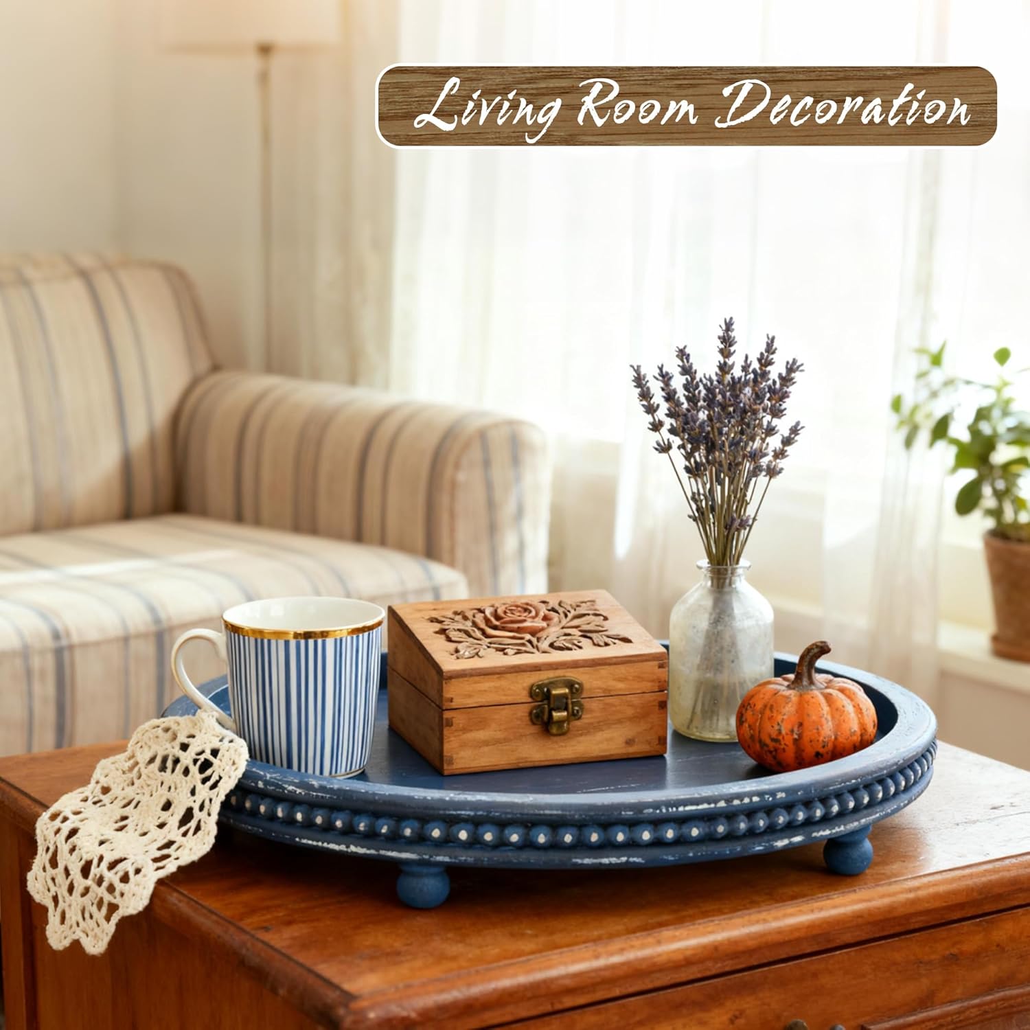 Handmade Decorative Tray / Blue / 12 Inch