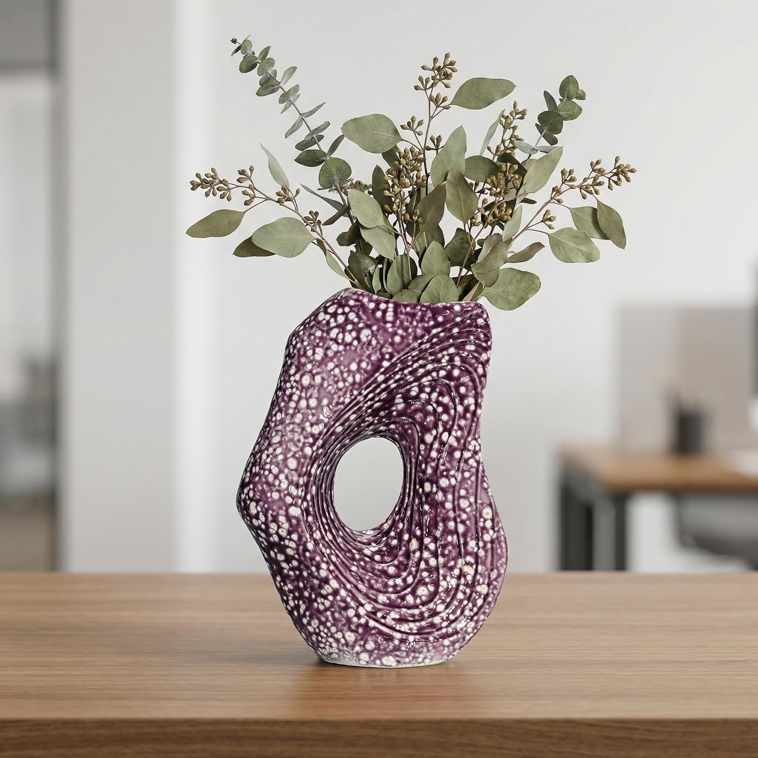 Ceramic Vase / Modern Art Flower Vase / Purple / 11 Inch