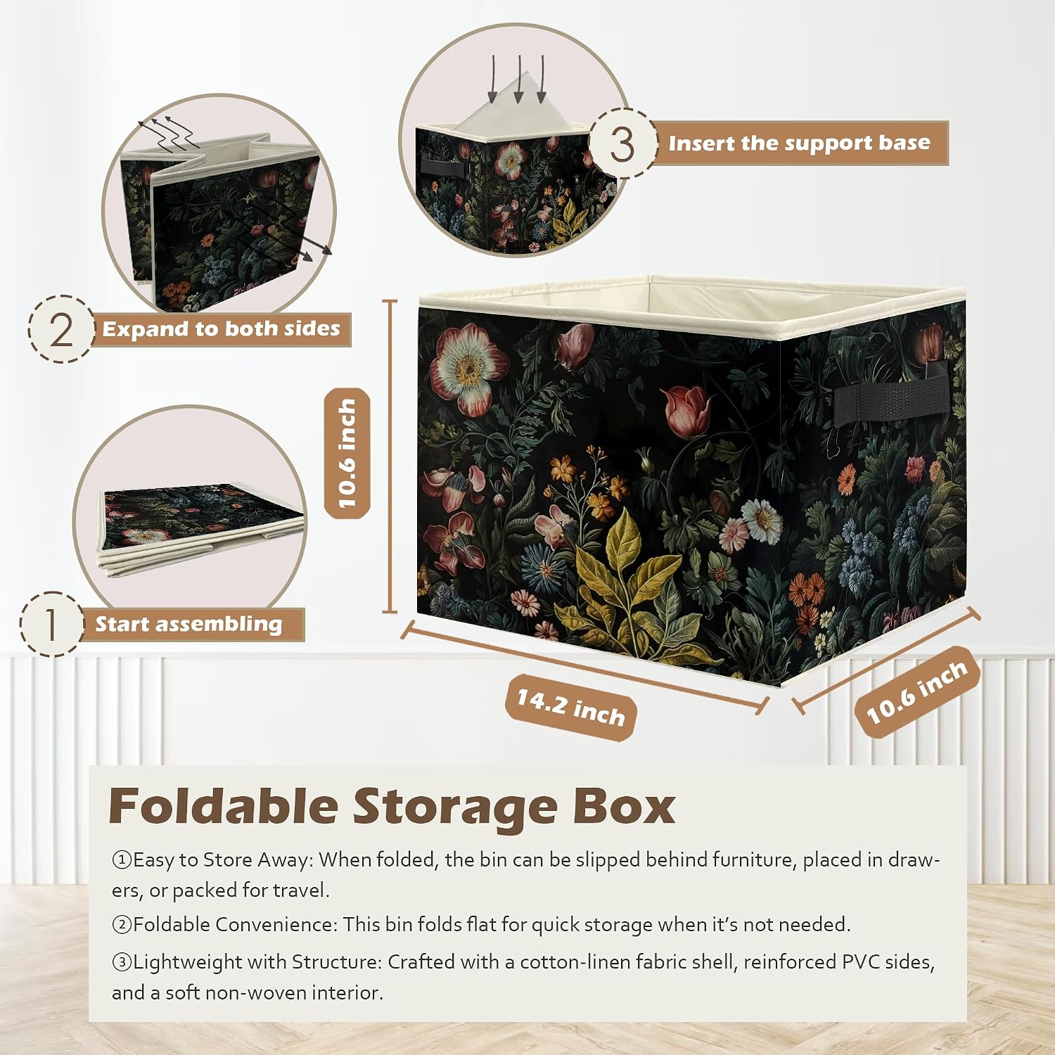 Vintage Storage Box Bins / Gothic Floral