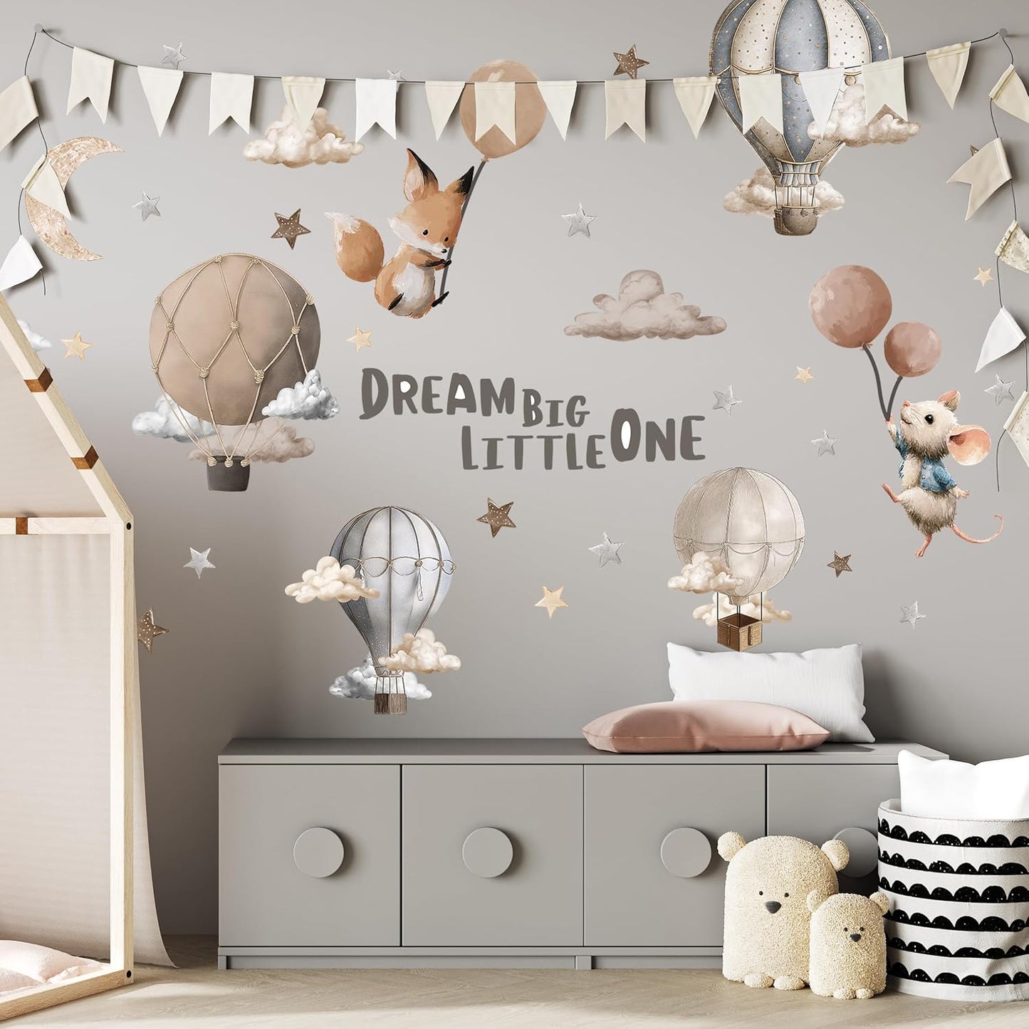 Dreamy Hot Air Balloon and Star Wall Decals / Dream Big Little One