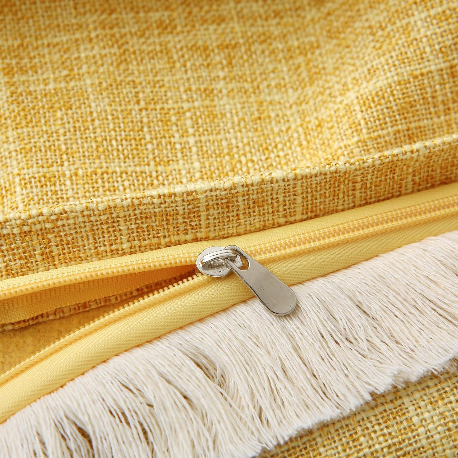 Boho Burlap Decorative Throw Pillow Covers Tassels Rectangle / Mustard Yellow / 20 x 12 / Set of 2