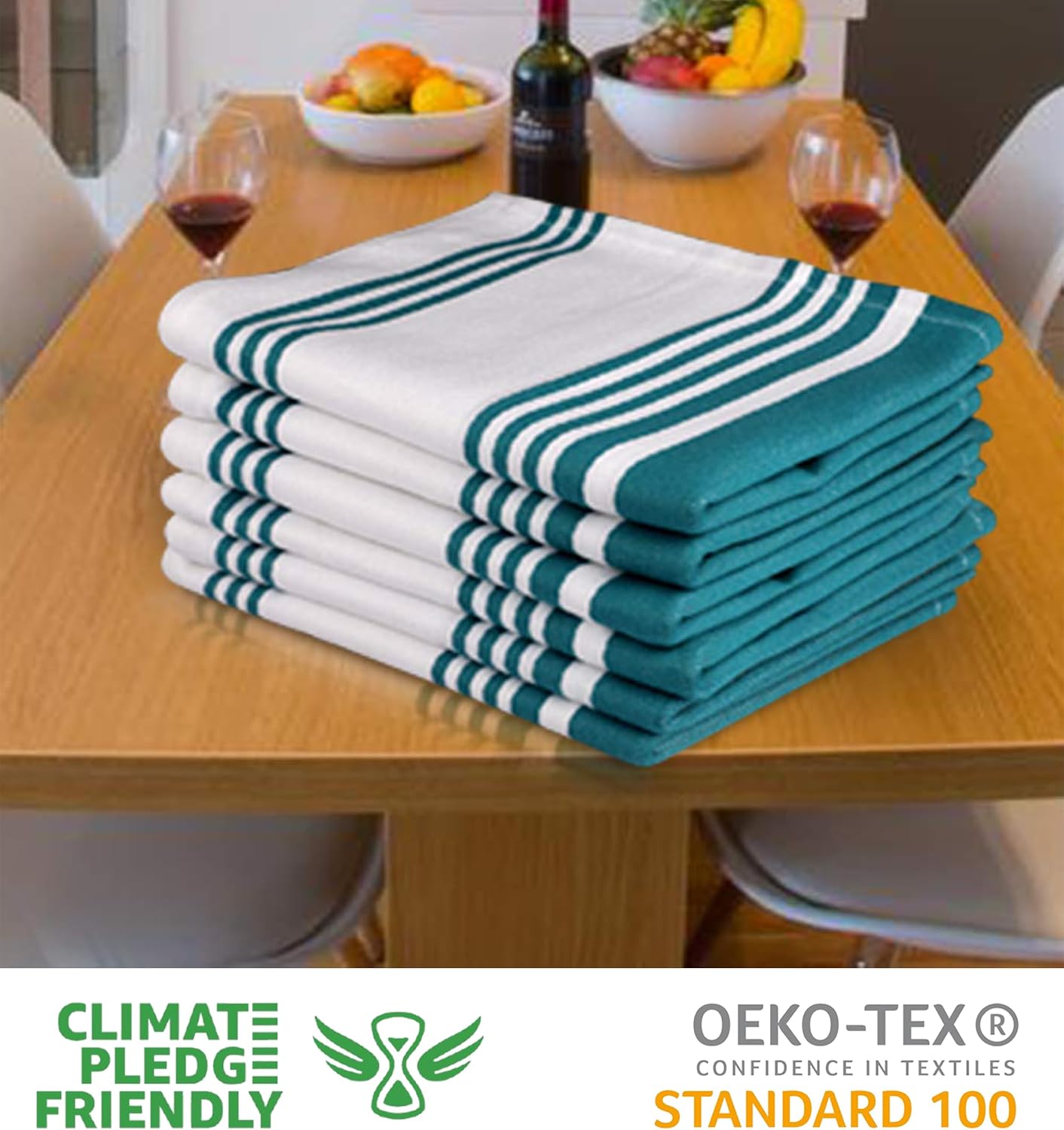 Urban Villa Kitchen Towels Cotton Dish Towels 20”x30” (Set of 6) Teal