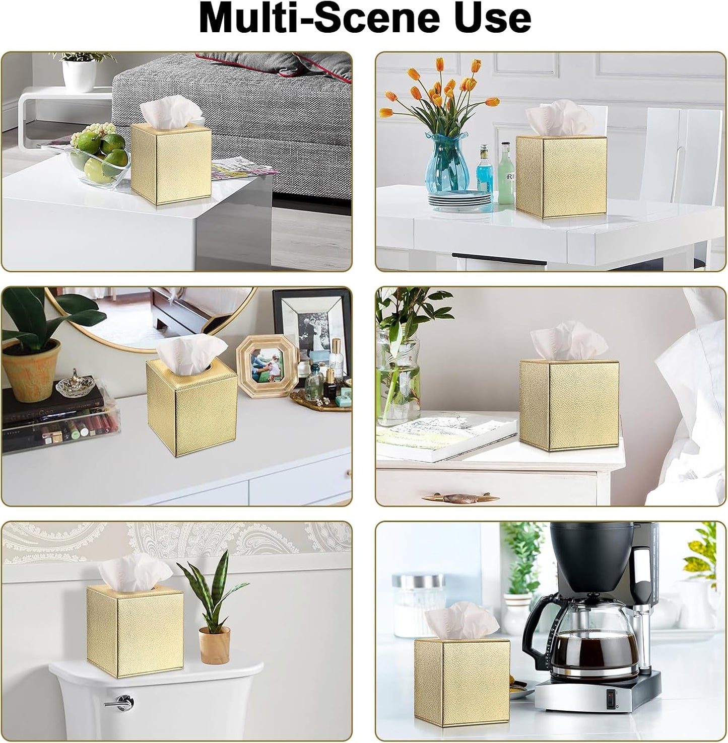 Tissue Box Cover Square Tissue Box Stylish PU Tissue Box Holder / Gold