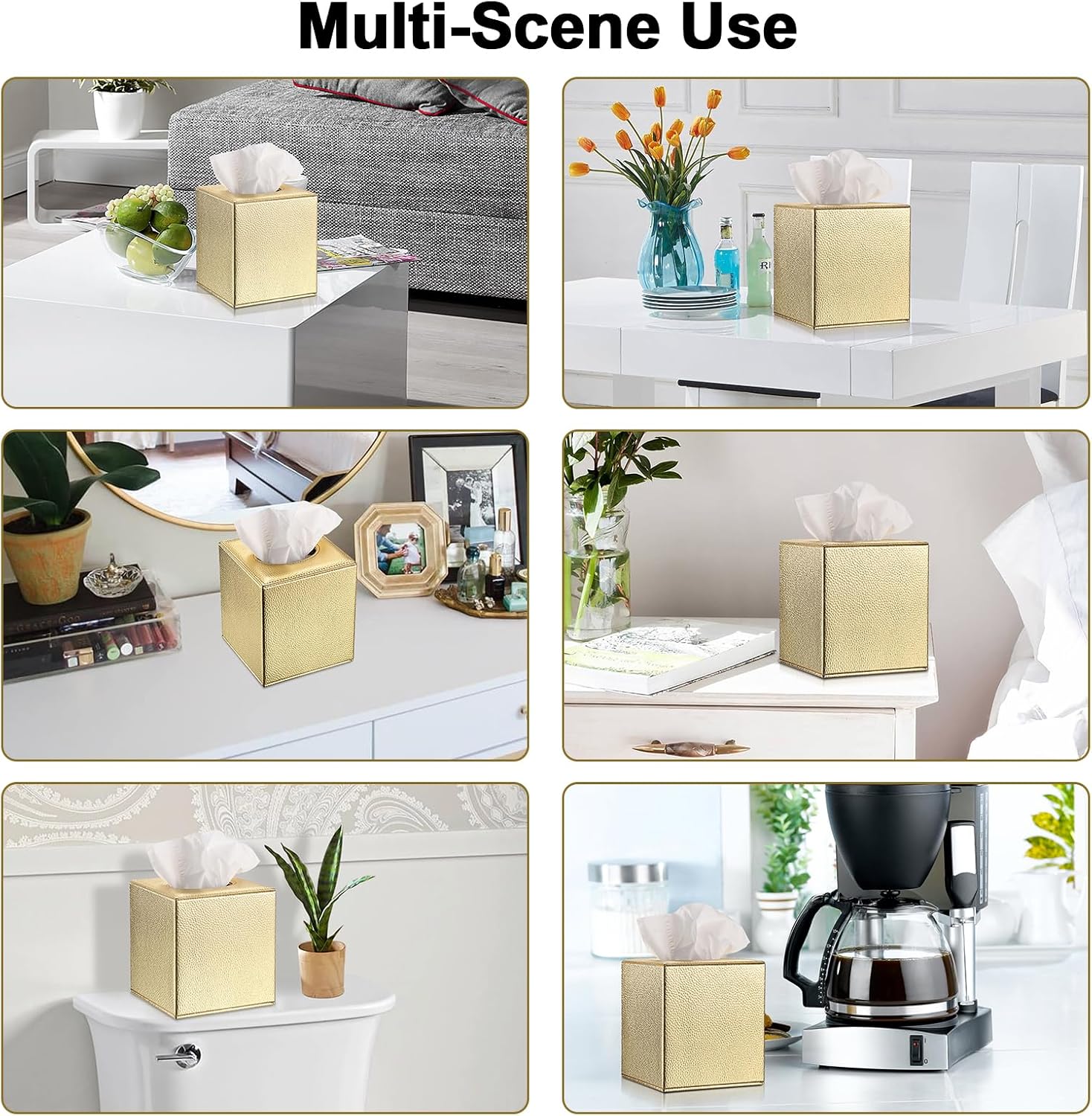Tissue Box Cover Square Tissue Box Stylish PU Tissue Box Holder / Gold