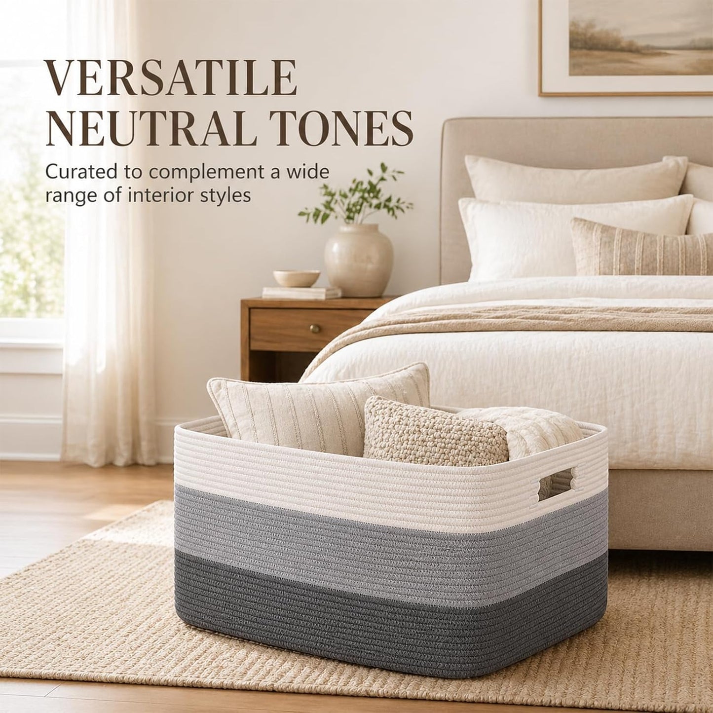 Rectangle Woven Baskets for Storage / Gradient Dark Grey / 22 x 17 x 12