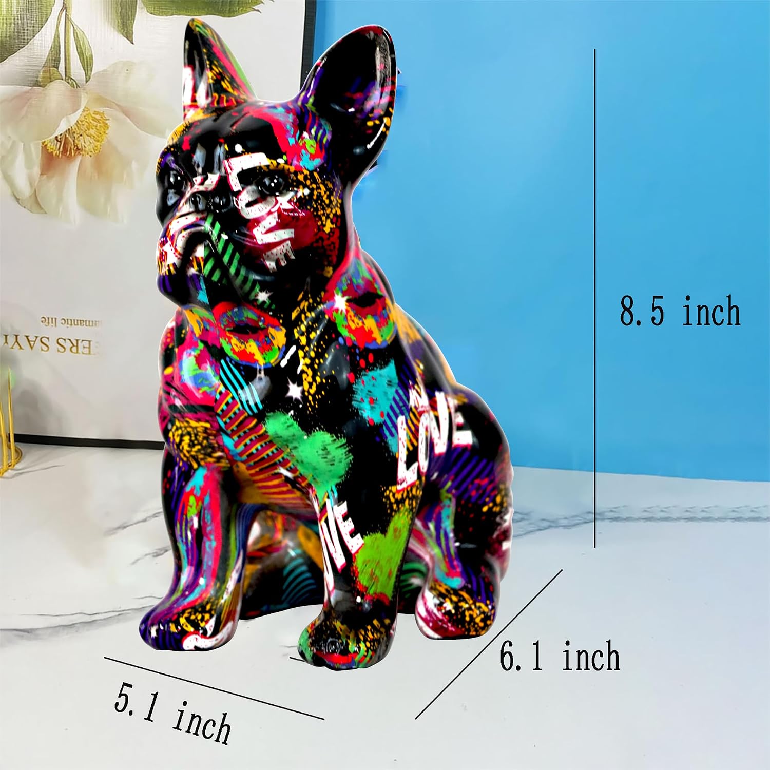 Graffiti French Bulldog Statue Sculpture Animal Dog Art Figurine Home Decor Decoration / A5