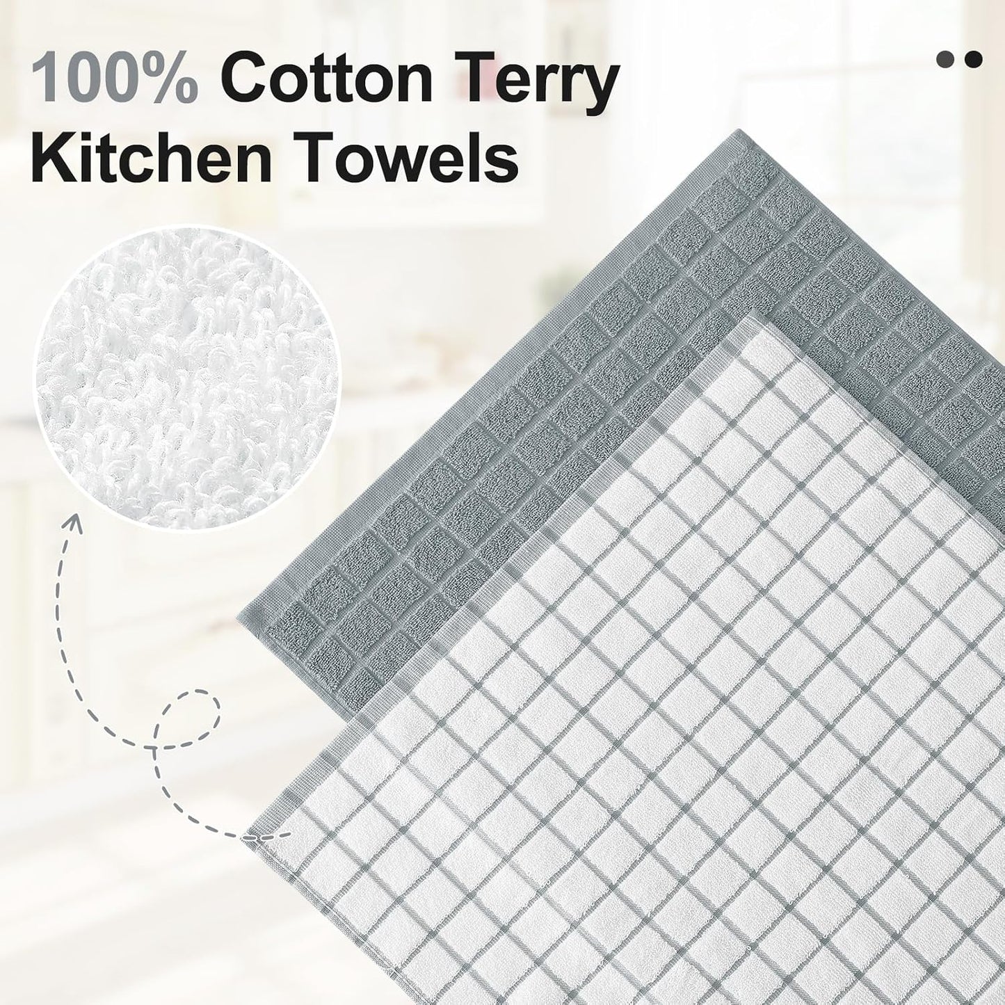 Homaxy Large Premium Cotton Kitchen Towels 16"x 28", 12 Pack, Grey | Natural Ring Spun 390 GSM Dish Towels, Super
