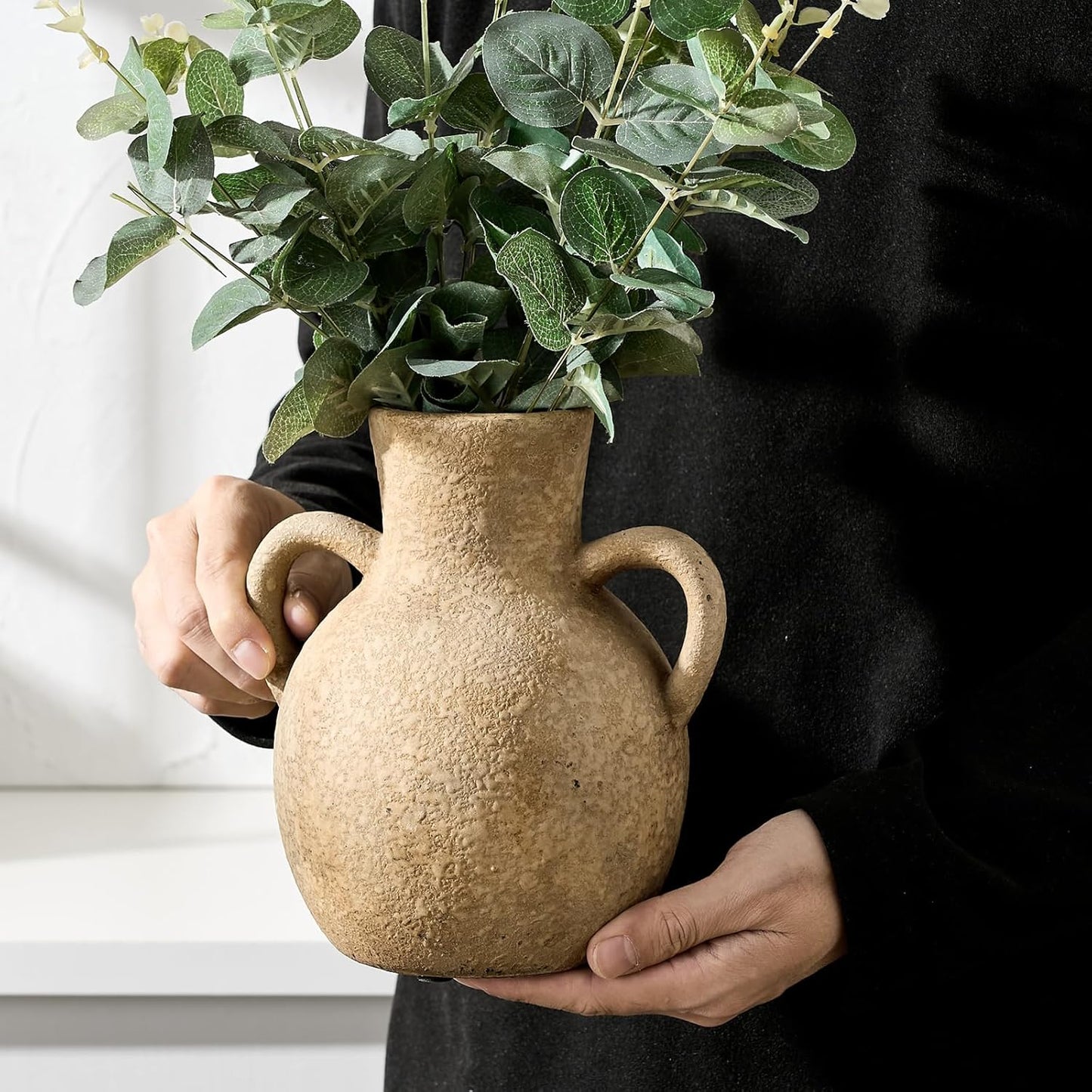 Rustic Ceramic Farmhouse Flower Vase / Brown
