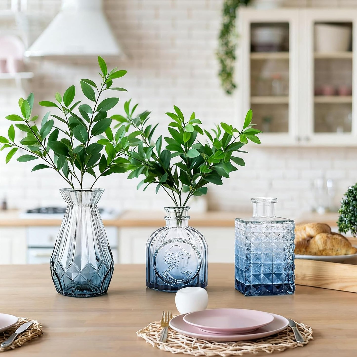 Small Mini Glass Vases for Centerpieces / Ombre Blue / Set of 12