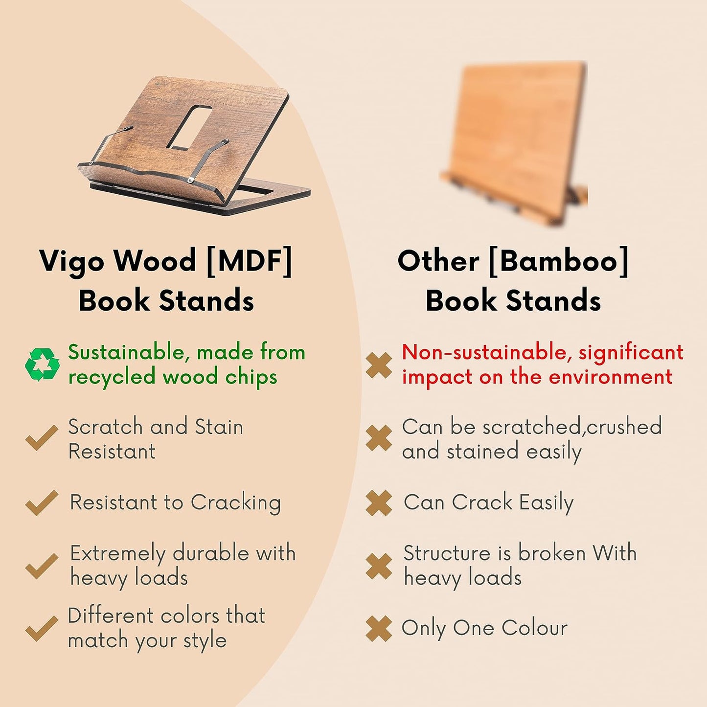 Vigo Wood Book Stand, Book Holder, Reading Stand, Cookbook Holder, Recipe Book Stand, Wooden Book Stands for Reading
