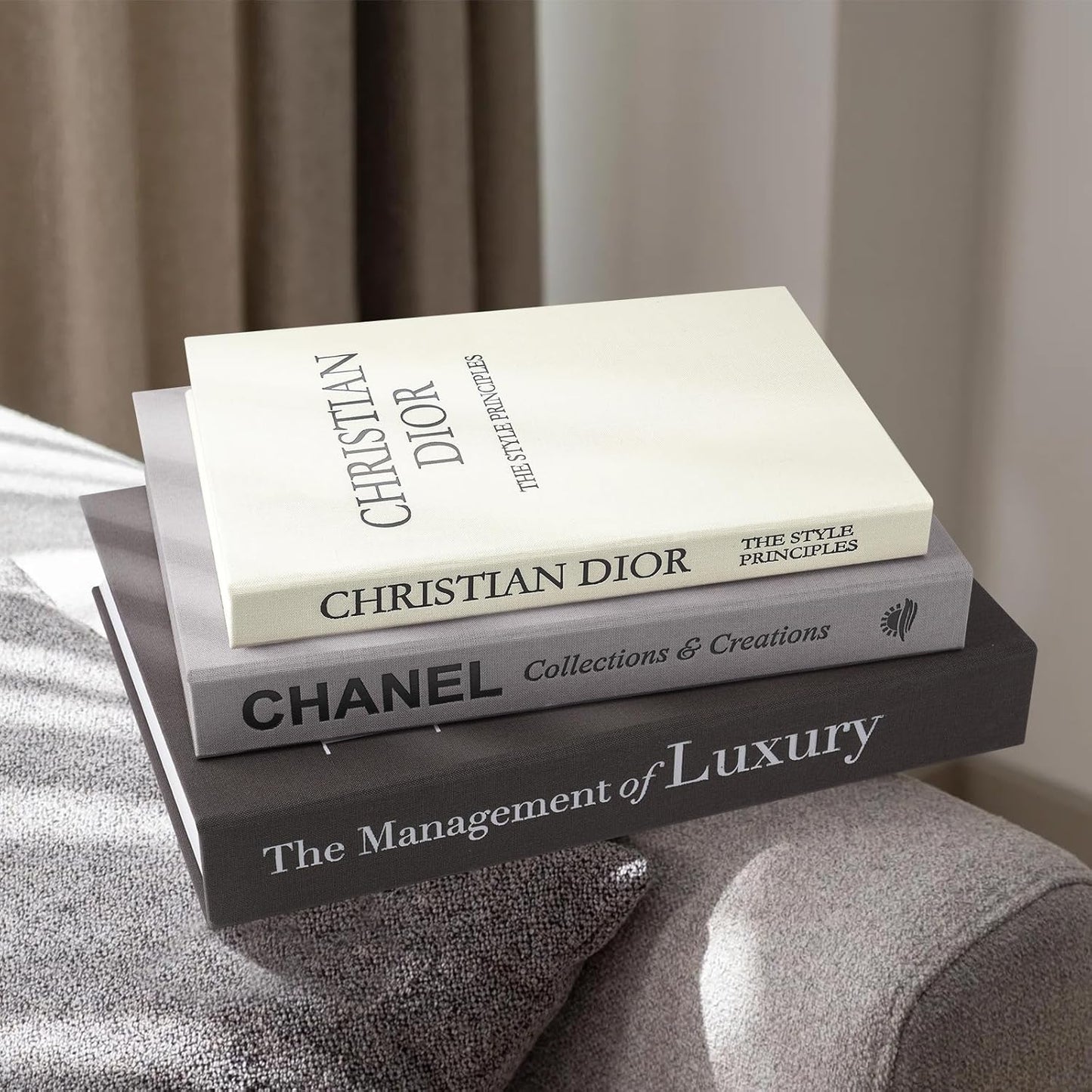 Minimalist Linen Hardcover Faux/Fake Books / Black-gray-beige / Luxury / Set of 3