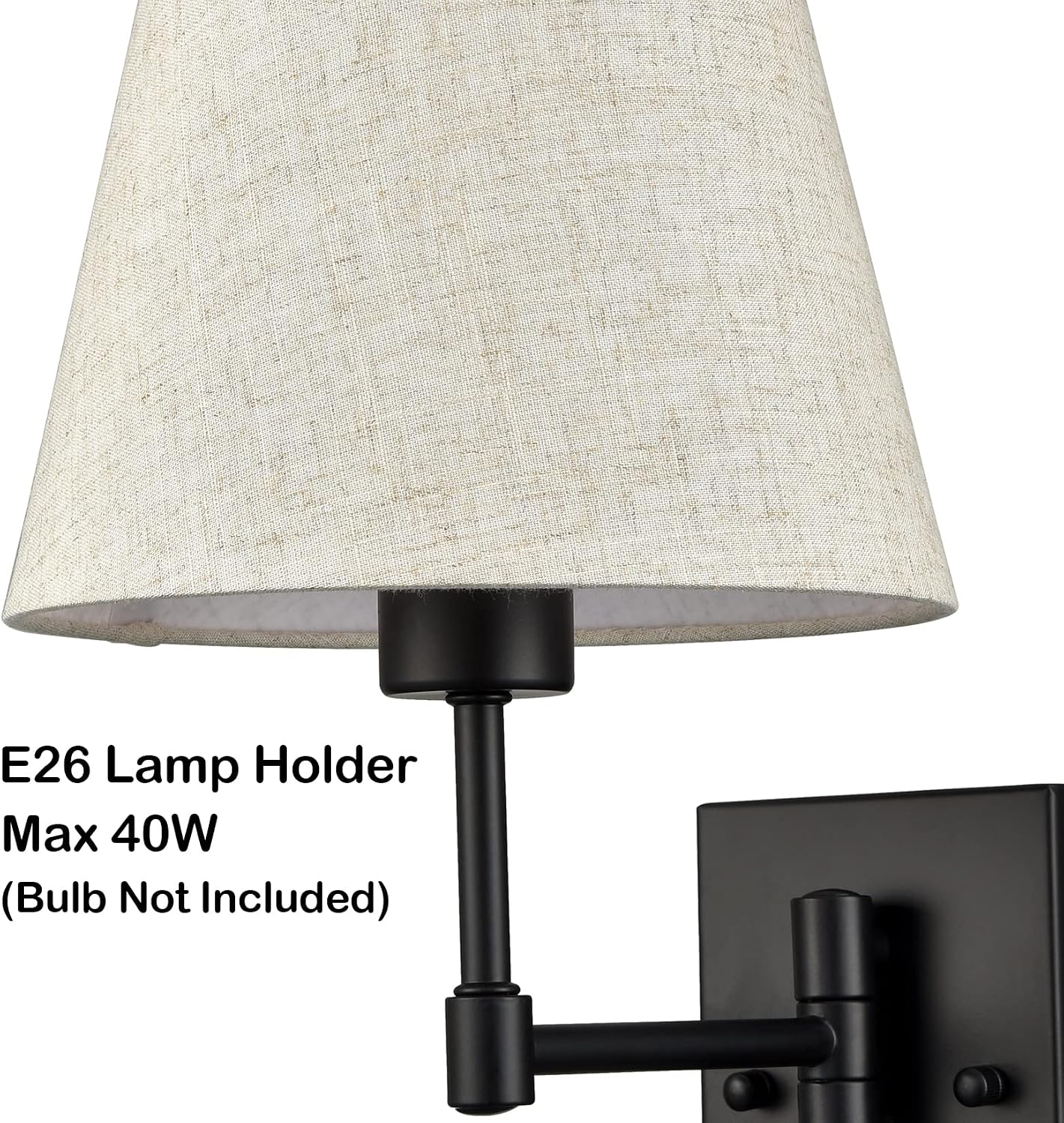 SAMTEEN Swing Arm Wall Sconces Set of Two Modern Black Sconce Light Plug in Wall Sconce with Shade, Black Swing Arm