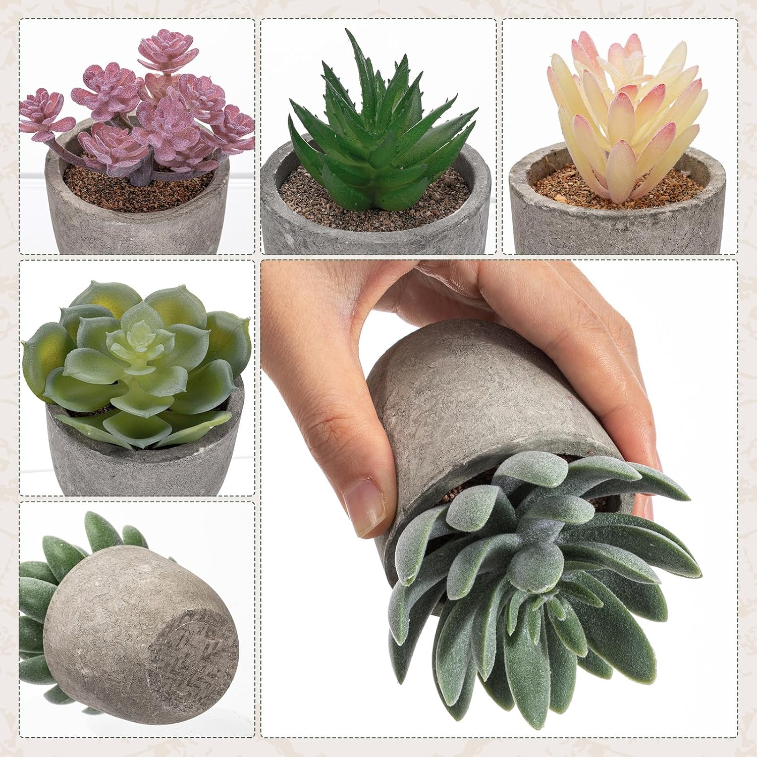 Realistic Mini Fake Cactus Plants in Paper Pulp Pots / Classic Style / Set of 6