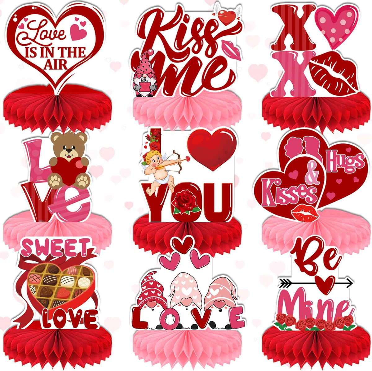Centerpiece for Table Decorations, 9 Pcs 3D Honeycomb Certerpieces for Party Supplie(Valentines Day)