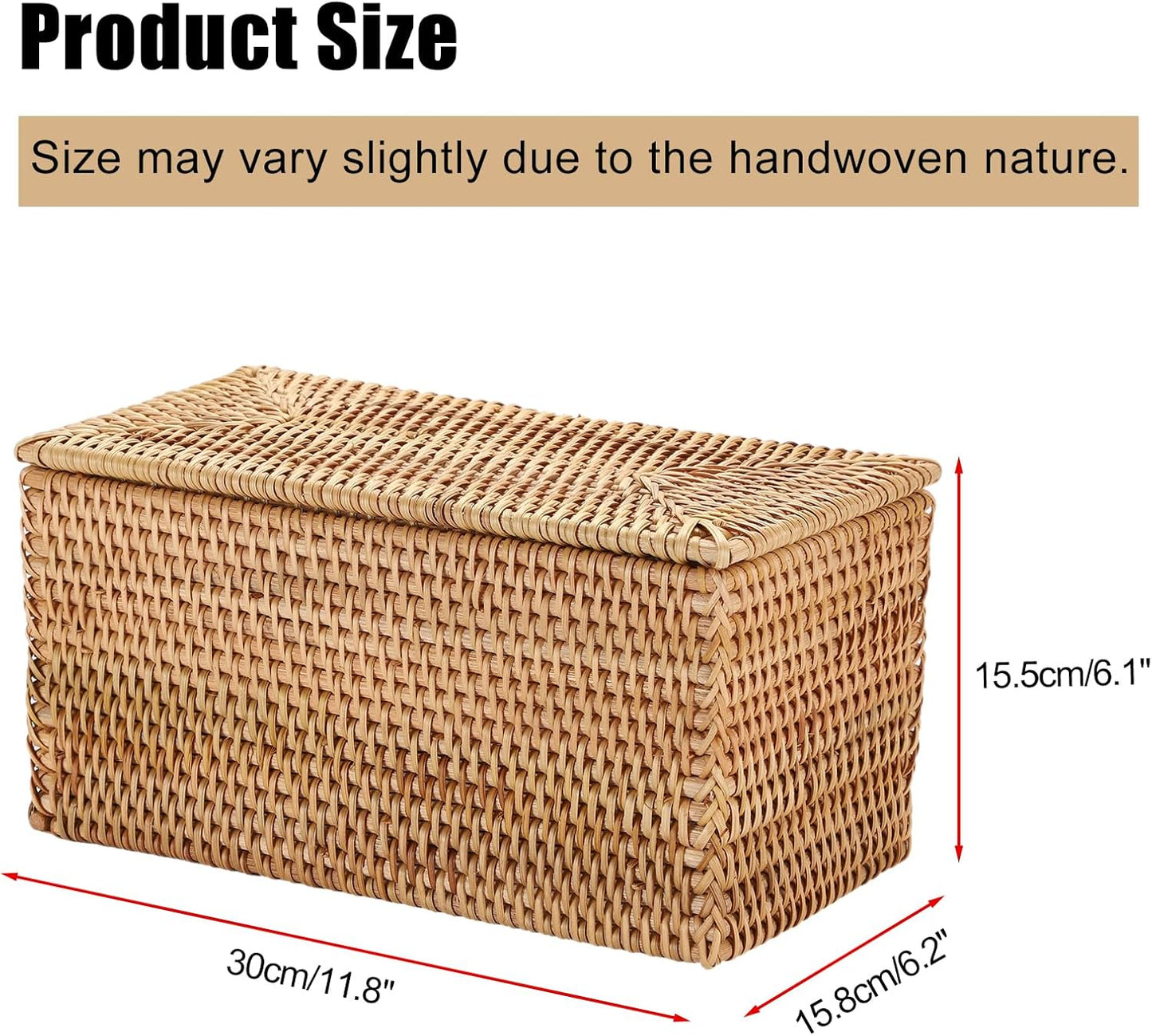 Rattan Basket Box / 11.8"L x 6.2"W x 6.1"H / Natural Color
