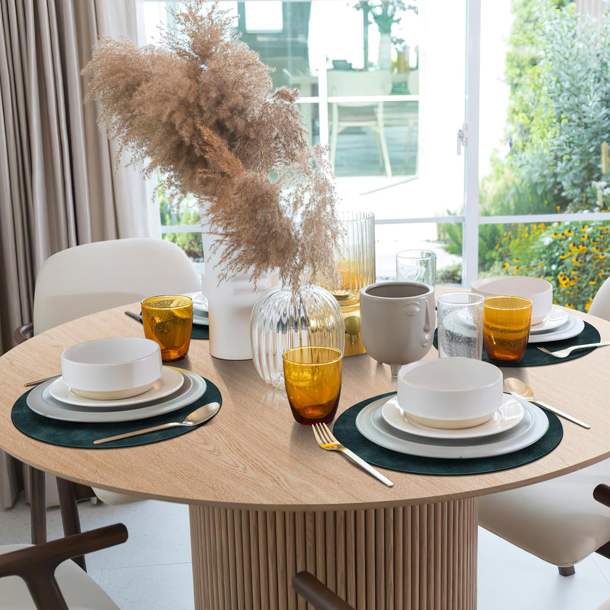 ADRIMER Placemats, Heat Resistant Round Placemats Set of 12 Washable, Waterproof Table Mats, Wipeable Faux Leather