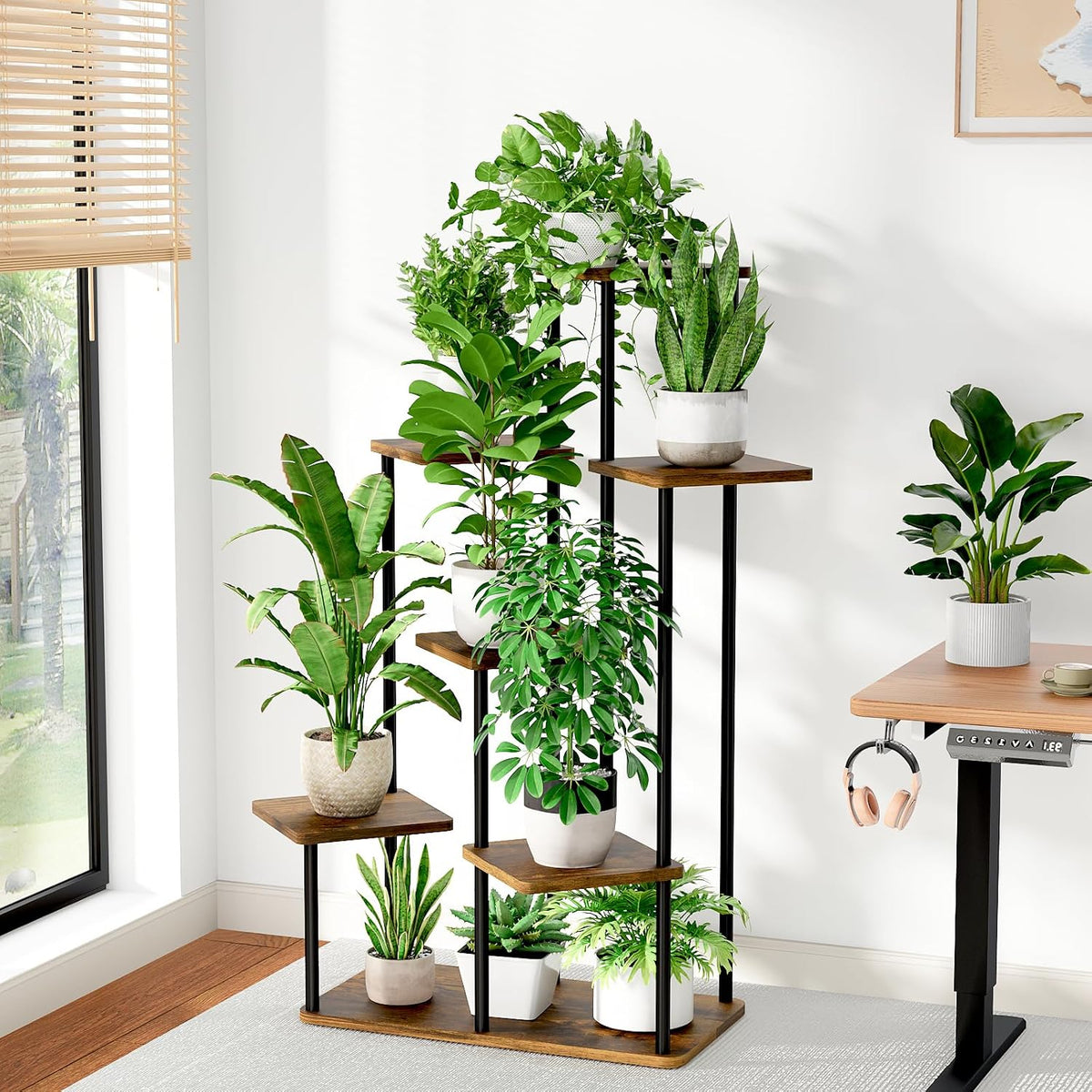Bamworld Large Plant Stand Indoor Tall Metal Plant Shelf | 7 Tier Flower Stand Window Plant Rack for Patio Garden