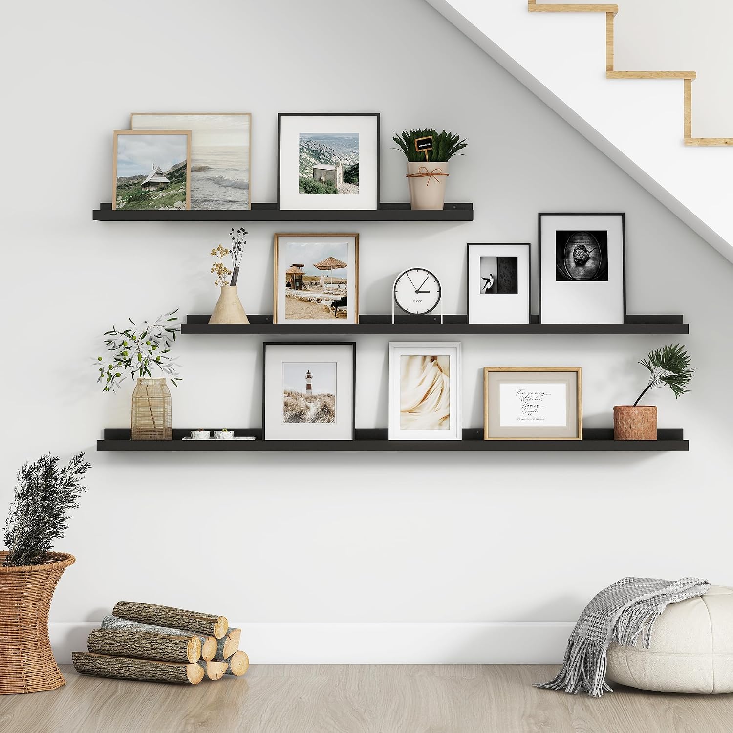 Floating Picture Ledge Shelves for Wall Set of 4, 36 Inch Wall Shelves with Lip Long Large Nursery Book Shelf for Toys