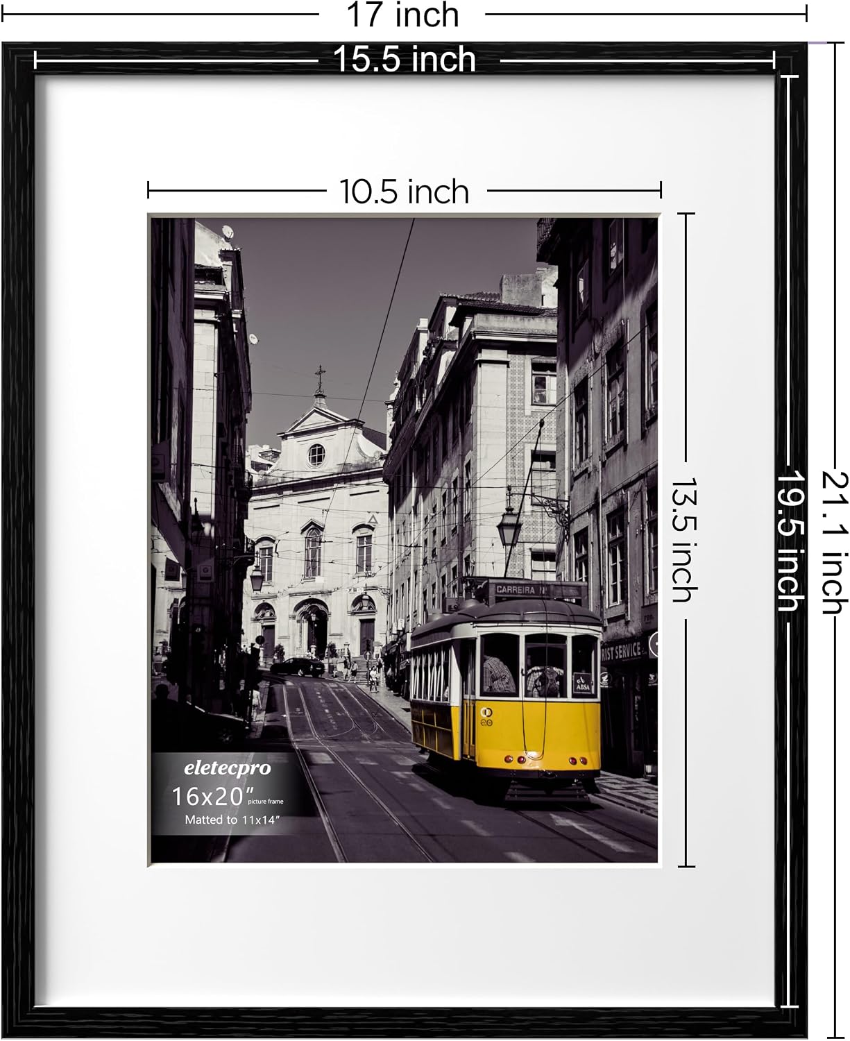 eletecpro 16x20 Picture Frames, Acrylic Cover, Black, Set of 5 | Display Photo 11x14 with Mat or 16x20 without