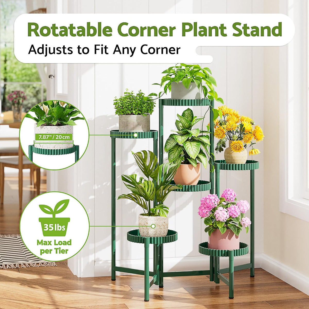 6 Tier Large Plant Stand Indoor, 7.9 Inch Wide Tall Corner Metal Plant Stands Outdoor for Multiple Plants, Folding