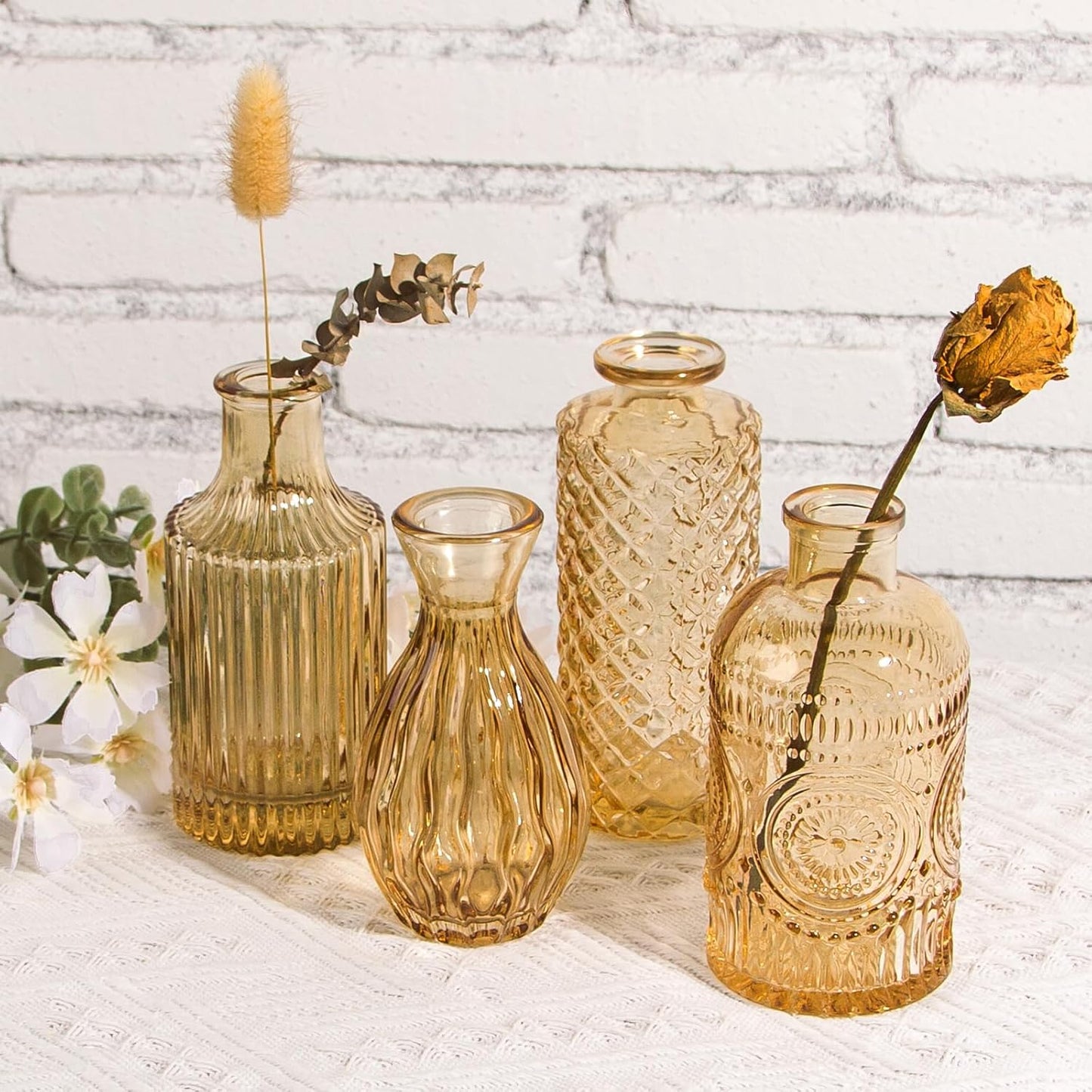 Glass Bud Vases / Amber / Gold / Set of 12