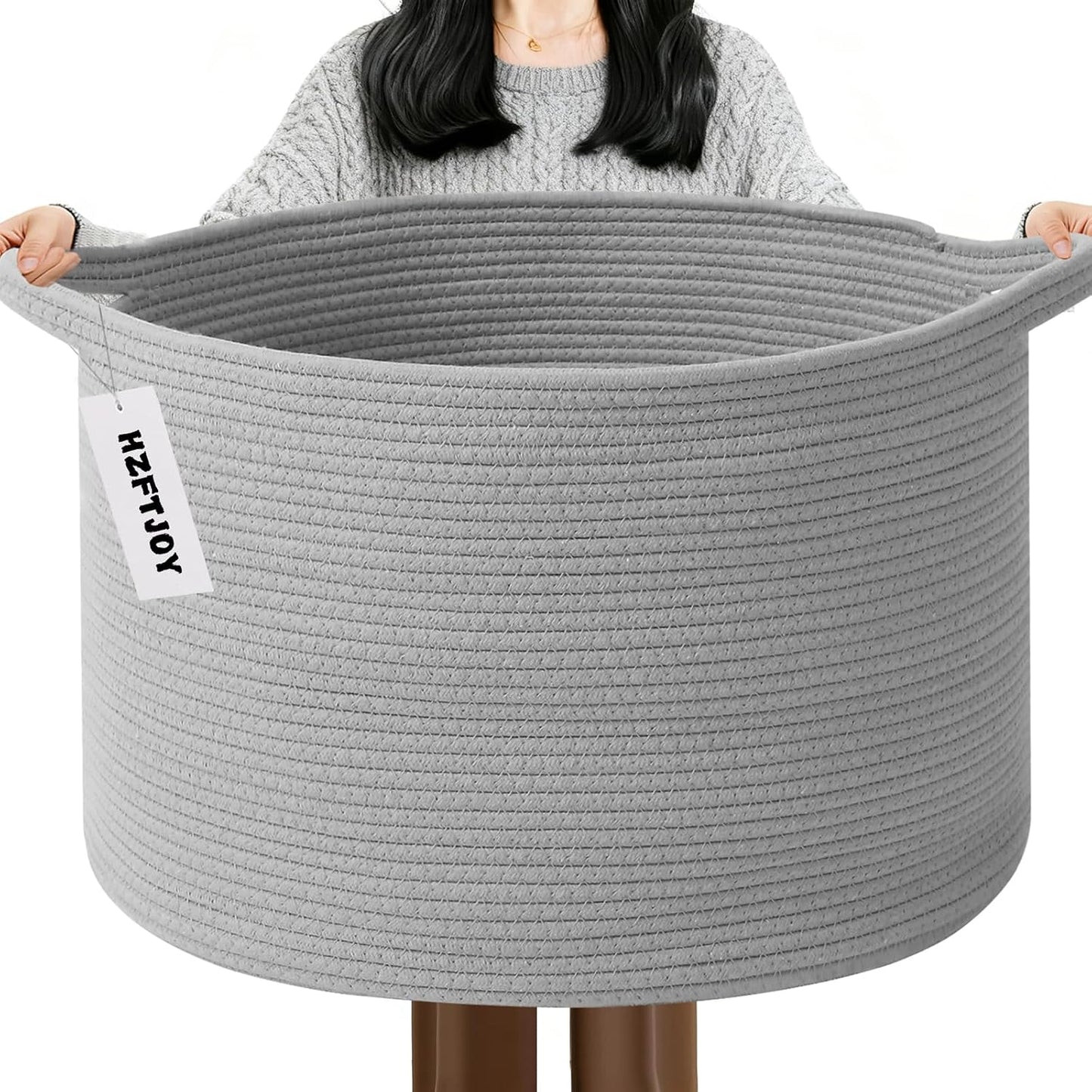 115L Extra Large Blanket Basket,Woven Laundry Basket-Light Grey
